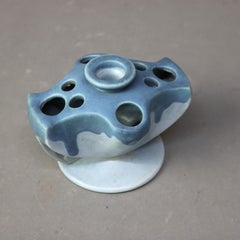 Antique Rare Roseville Art Pottery Blue Flower Frog Candlestick Holder C1920
