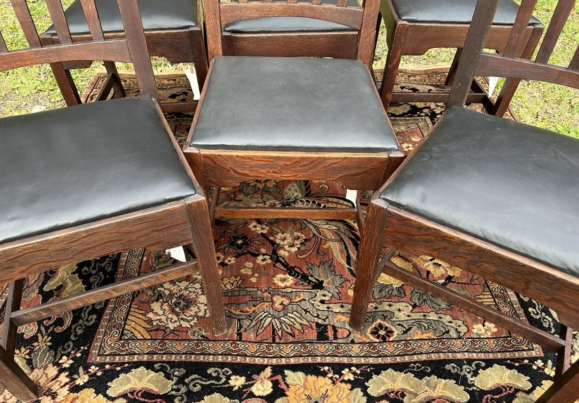 Arts and Crafts Antique Rare Set Of Seven (7) Gustav Stickley Bungalow Chairs circa 1901 - W7218 For Sale