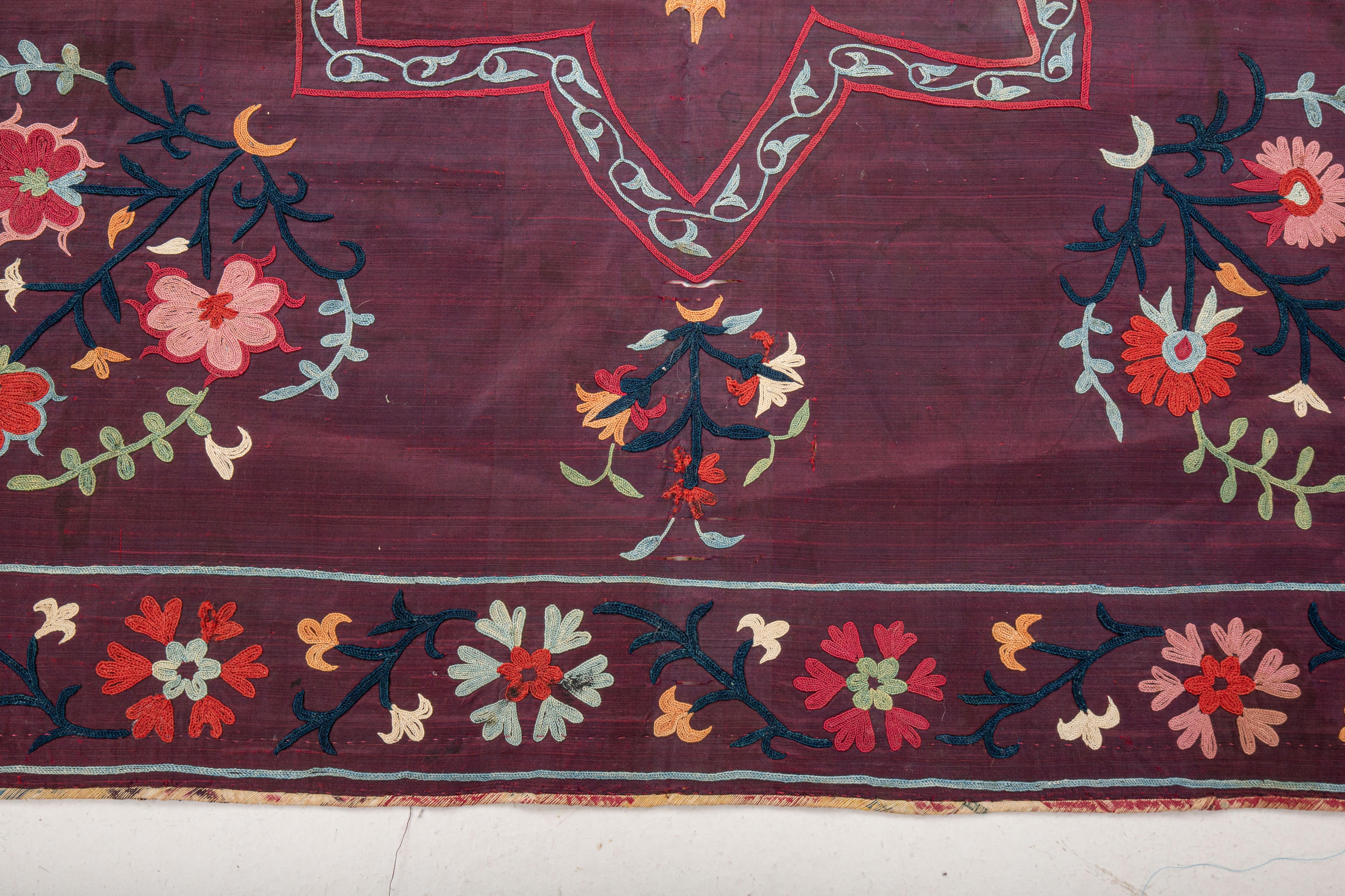 Embroidered Antique Rare Sharisabz Suzani , Uzbekistan, 19th C. For Sale