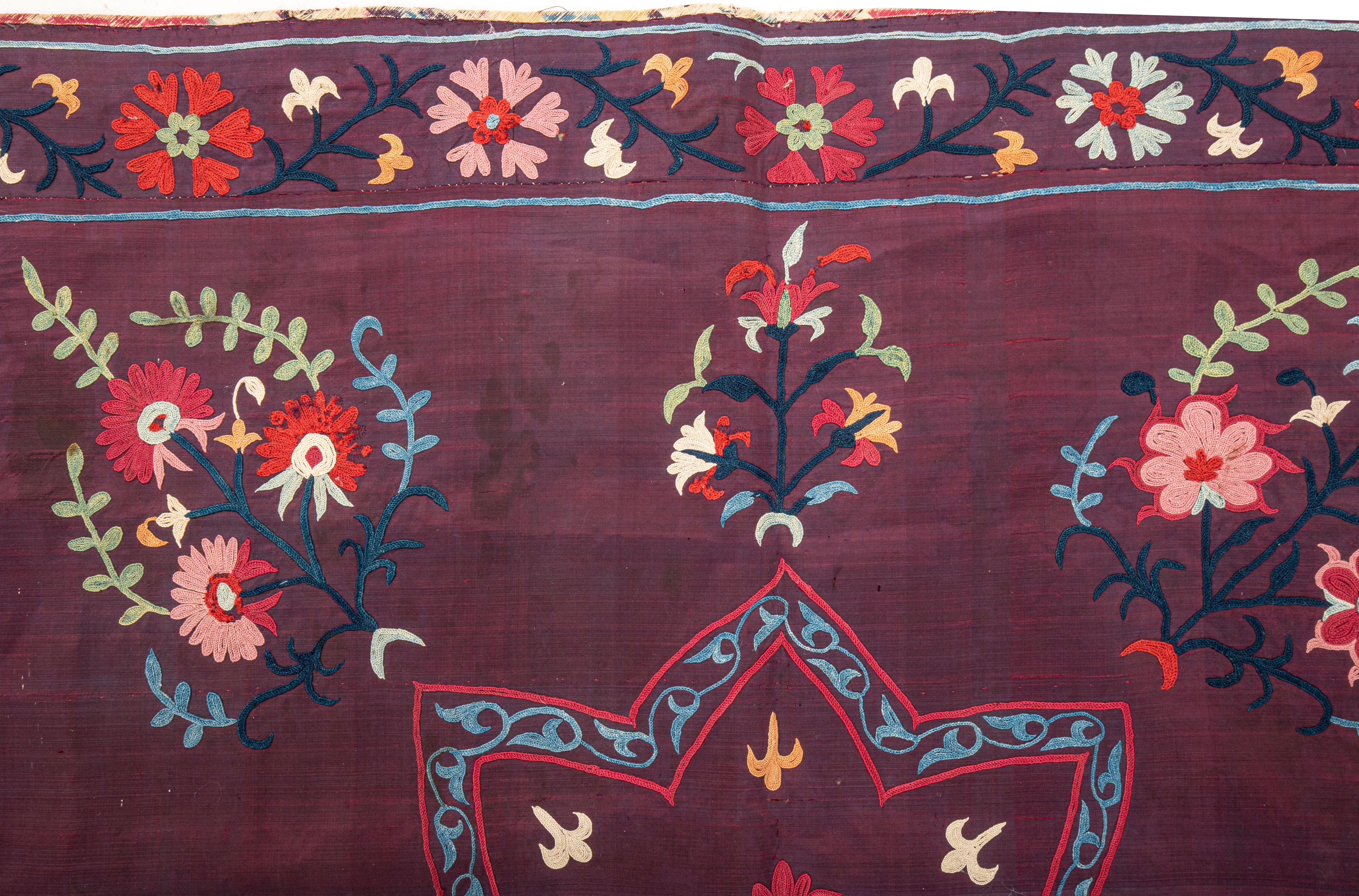 Silk Antique Rare Sharisabz Suzani , Uzbekistan, 19th C. For Sale