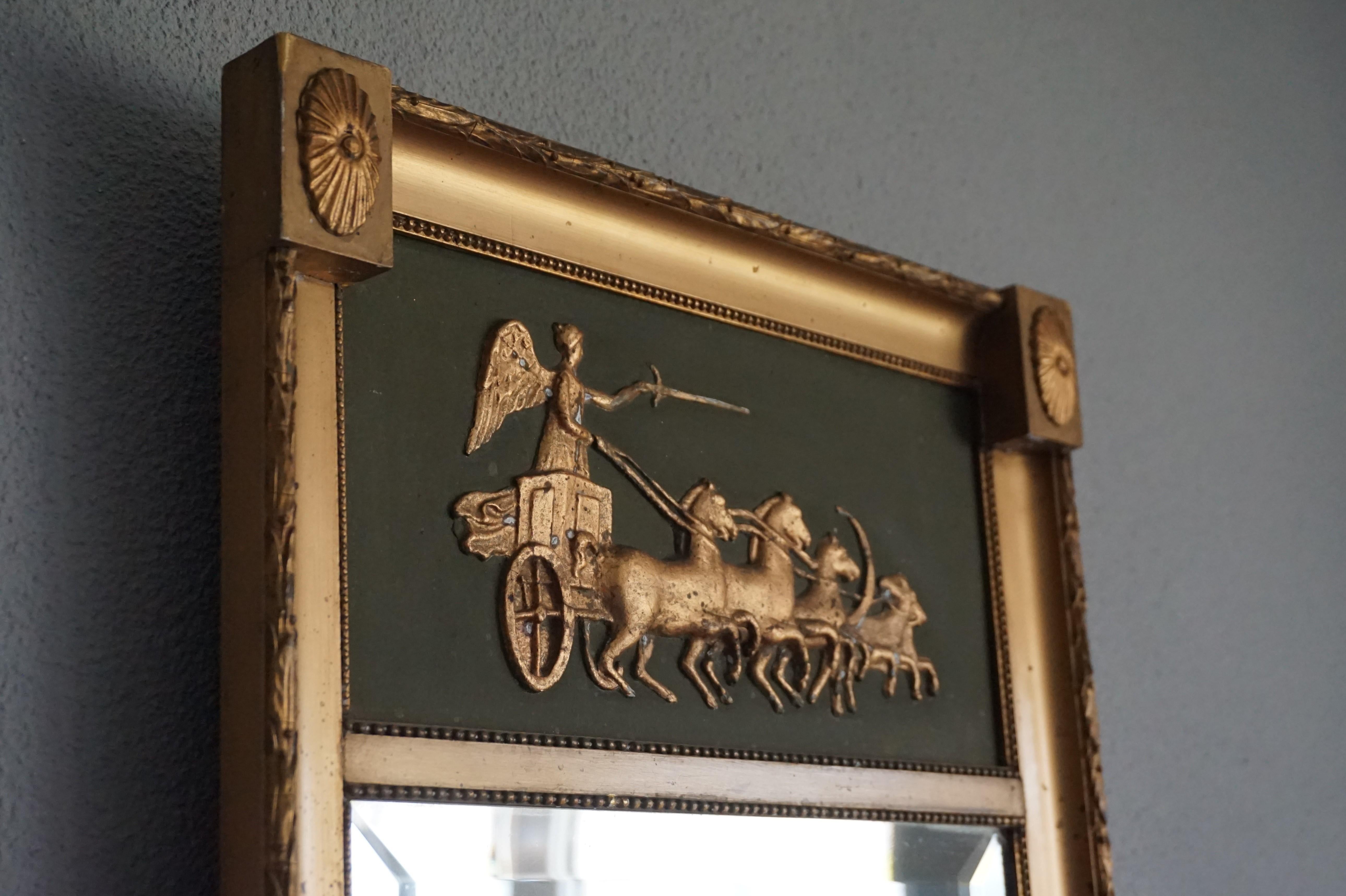 Antique, Rare Size Empire Revival Wall Mirror with Chariot & Horses Sculpture 4