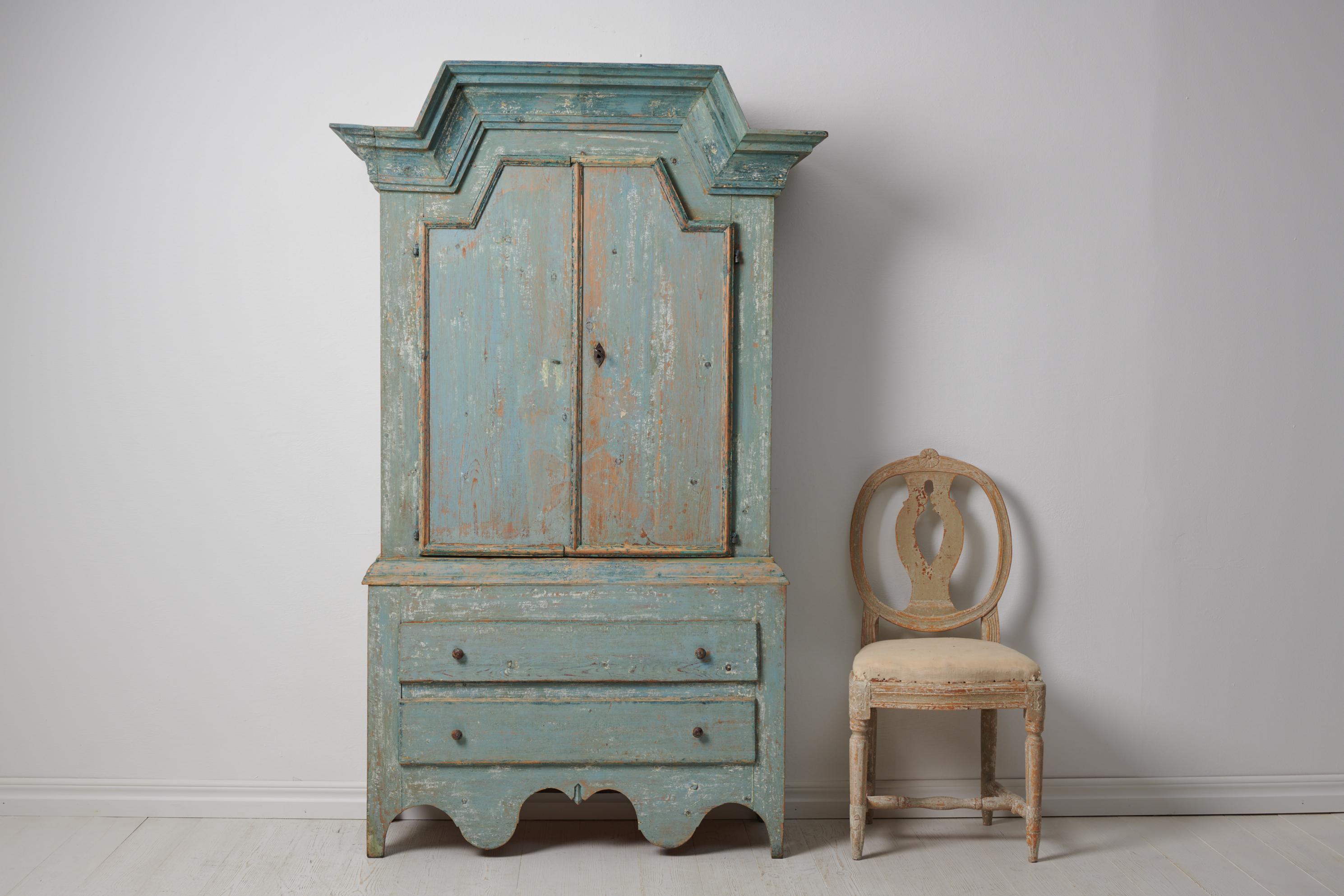 Hand-Crafted Antique Rare Swedish Blue Folk Art Cabinet 