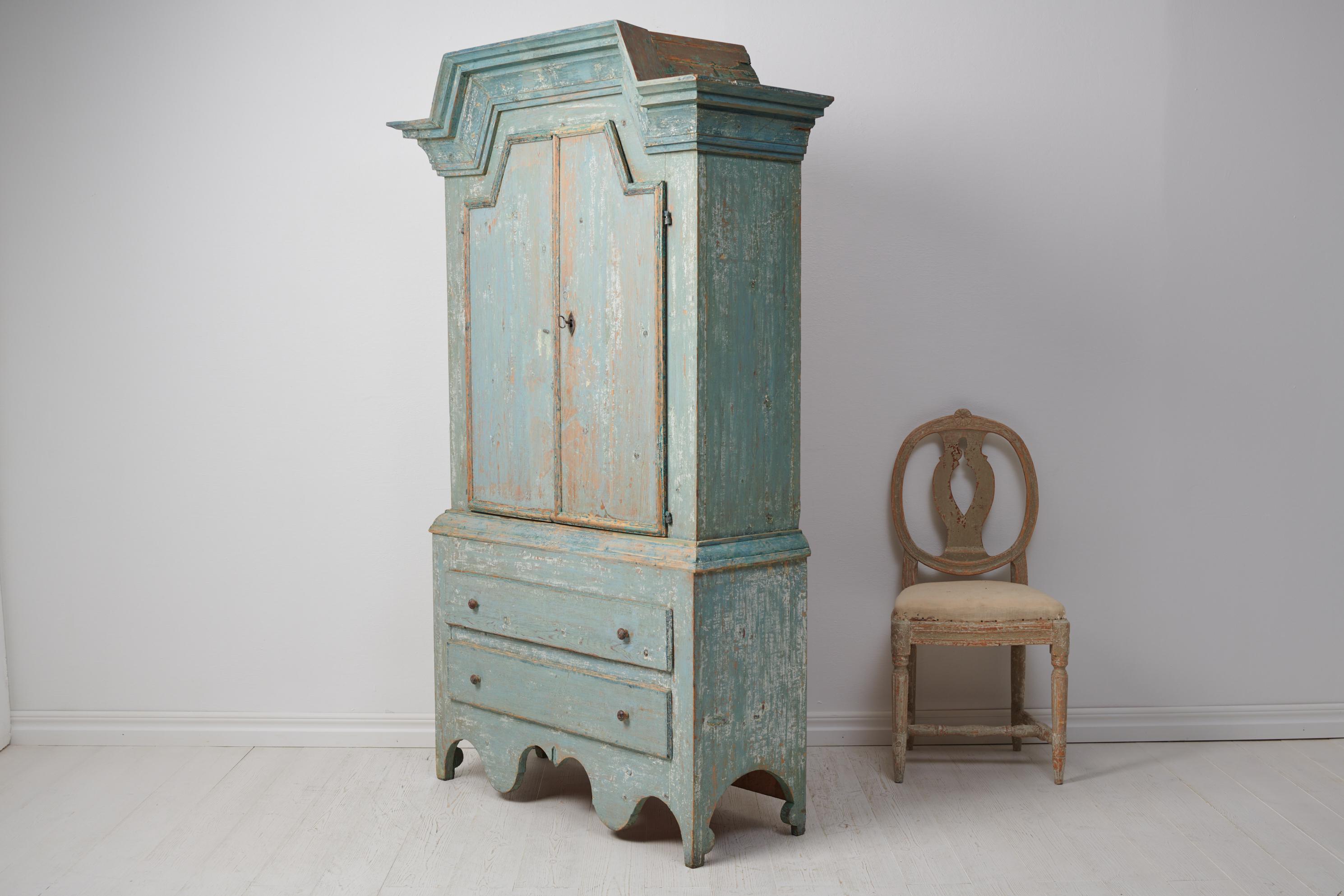 Pine Antique Rare Swedish Blue Folk Art Cabinet 
