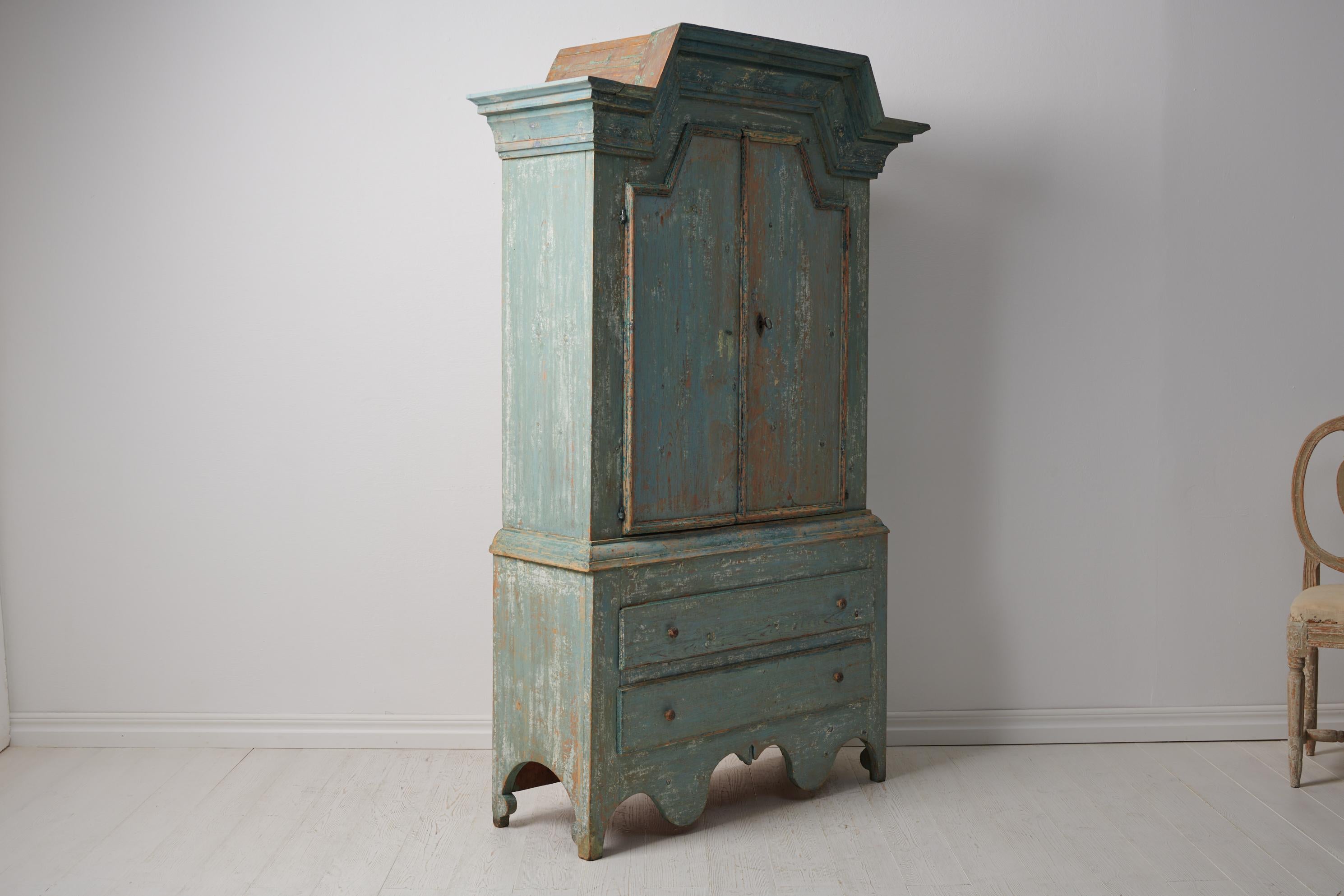 Antique Rare Swedish Blue Folk Art Cabinet  1