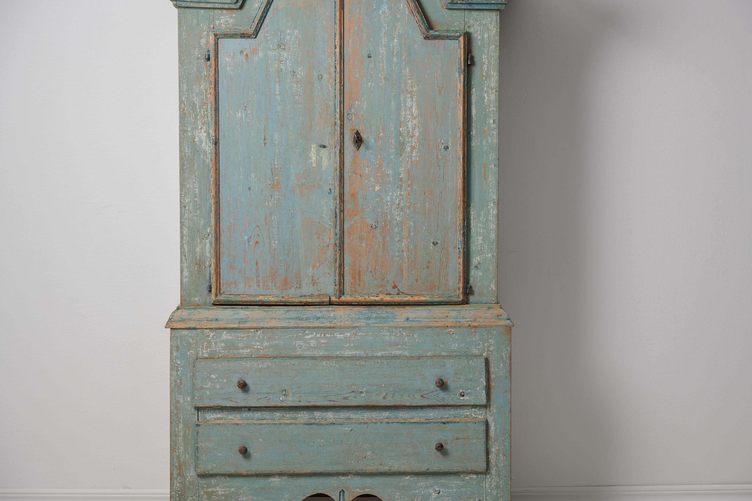 Antique Rare Swedish Blue Folk Art Cabinet  3