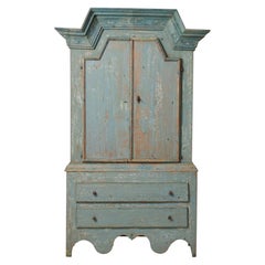 Antique Rare Swedish Blue Folk Art Cabinet