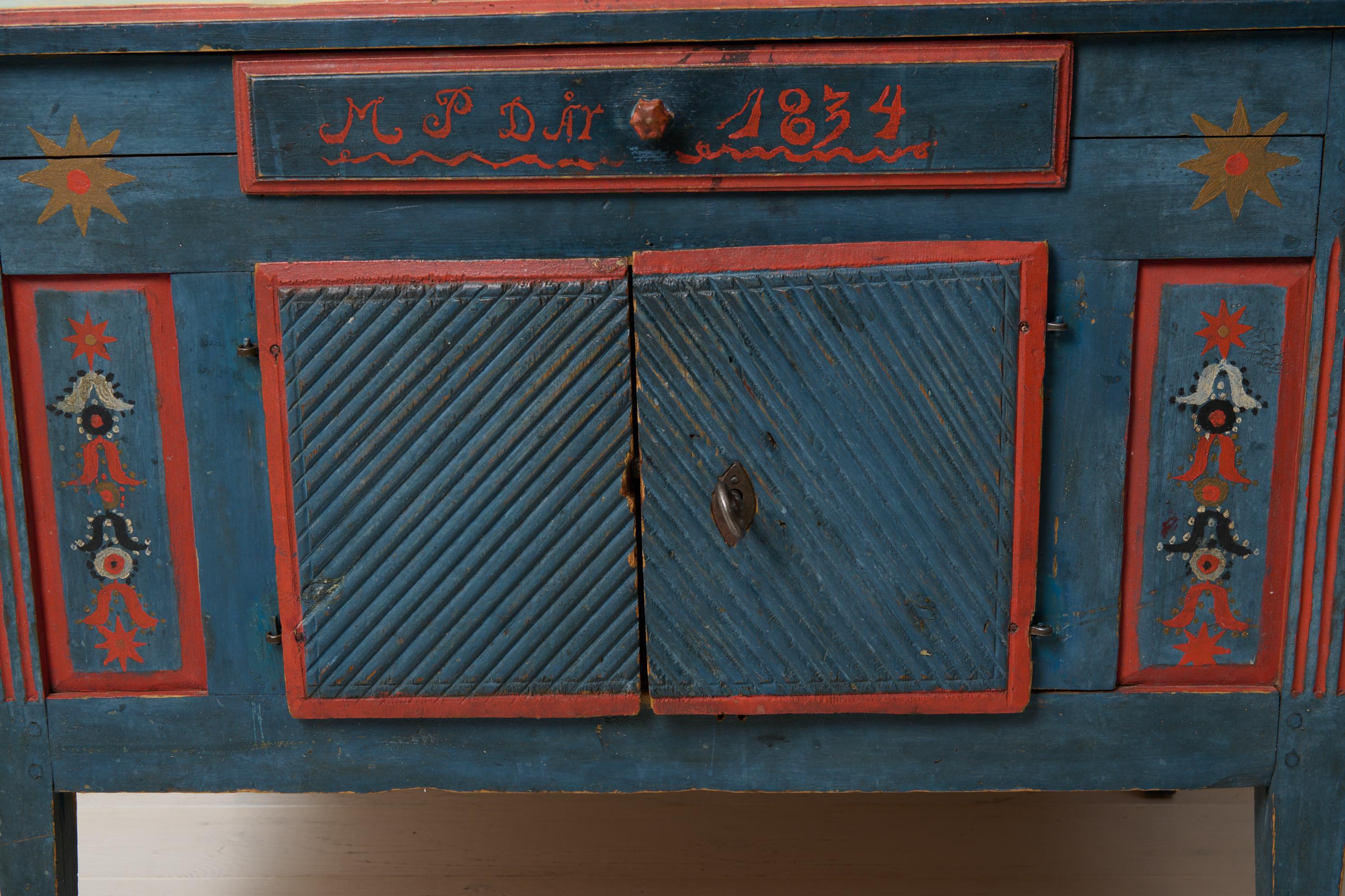 Antique Rare Swedish Sideboard, Unusually Low Gustavian Style Original Paint For Sale 5