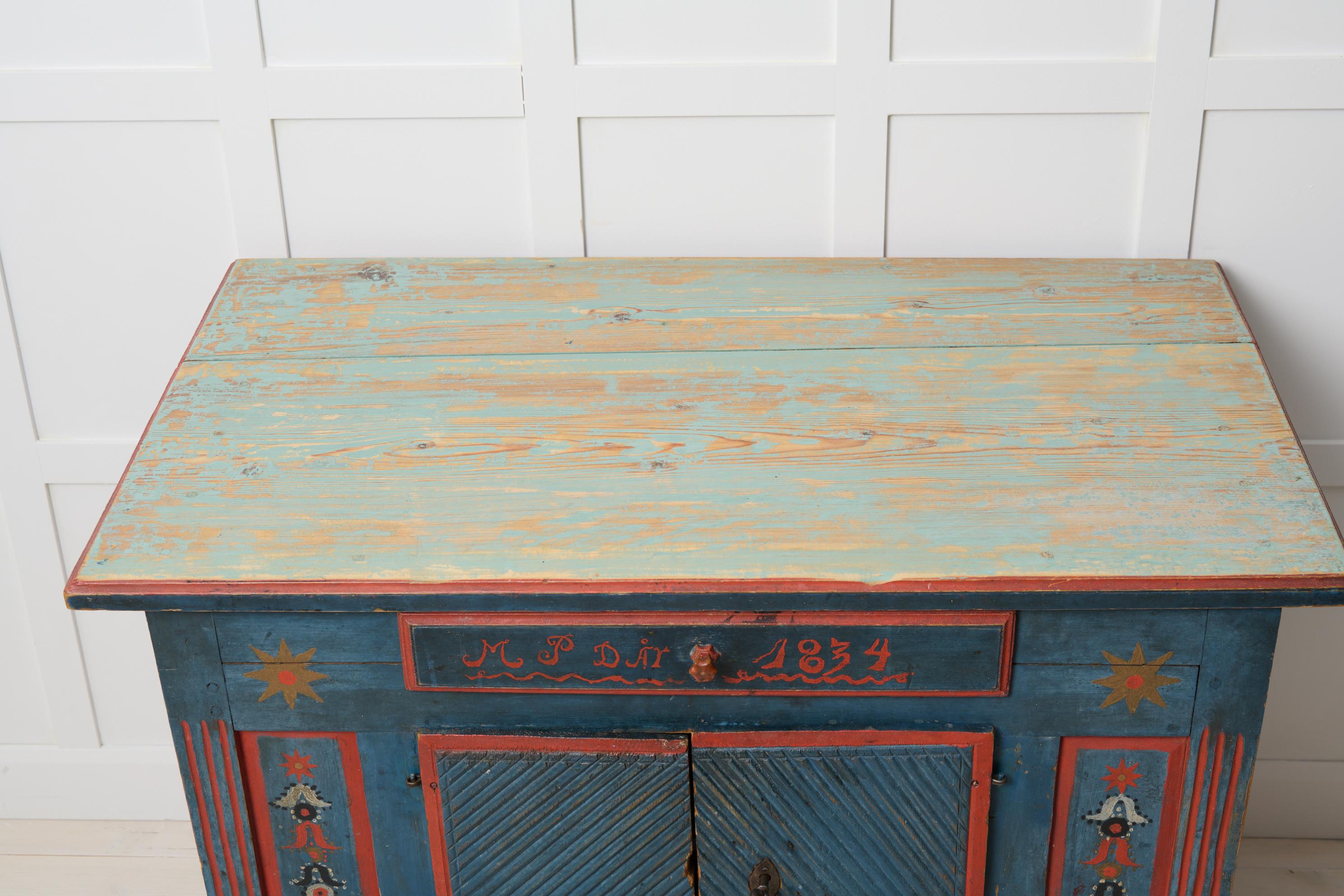Antique Rare Swedish Sideboard, Unusually Low Gustavian Style Original Paint For Sale 2