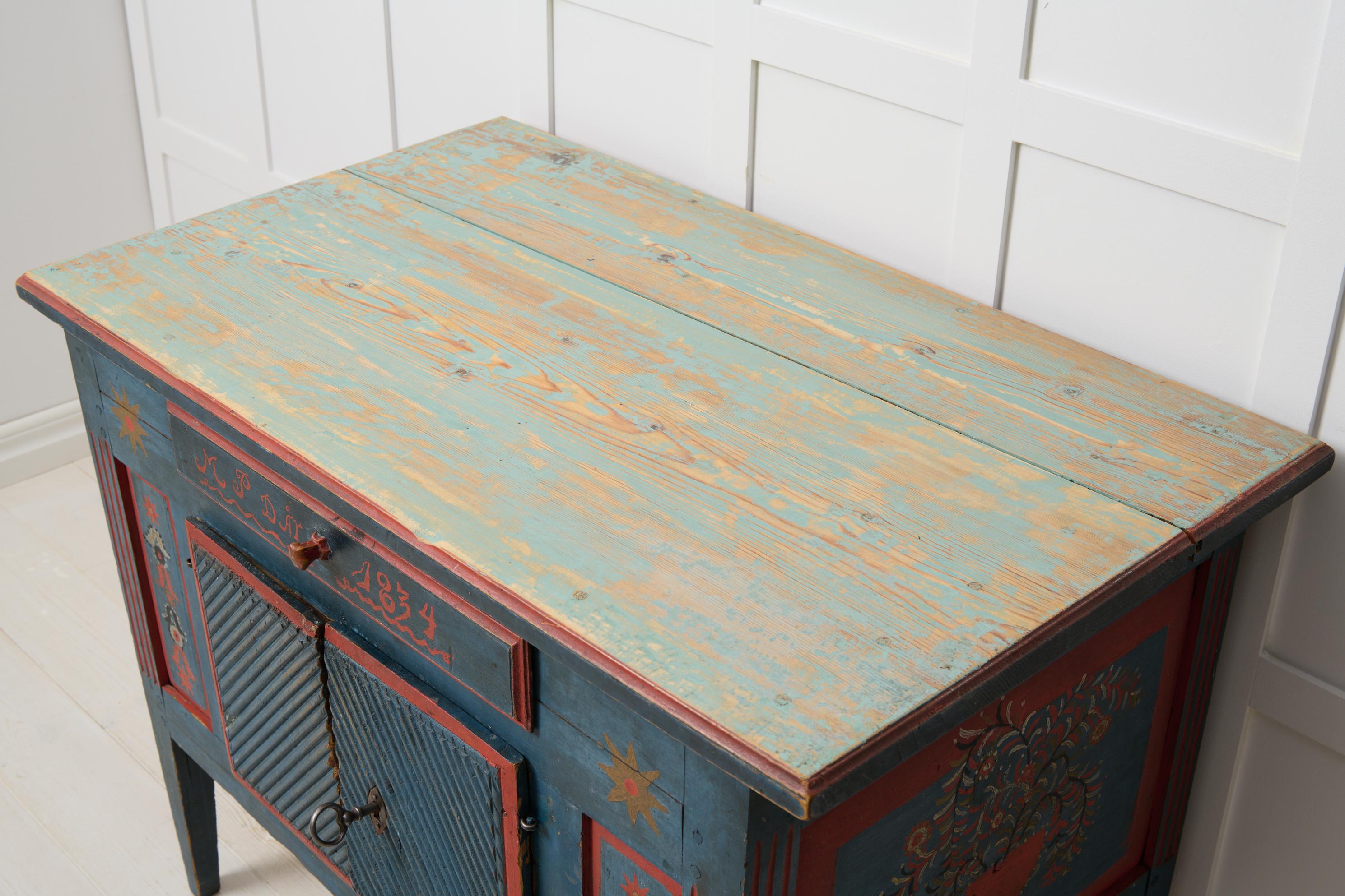 Antique Rare Swedish Sideboard, Unusually Low Gustavian Style Original Paint For Sale 3