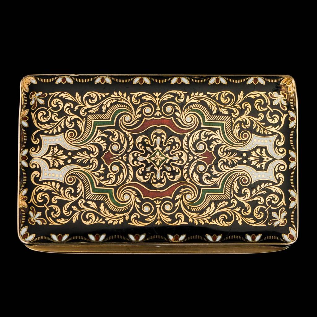 19th Century Antique Rare Swiss 18-Karat Gold and Enamel Snuff Box, Bautte & Moynier