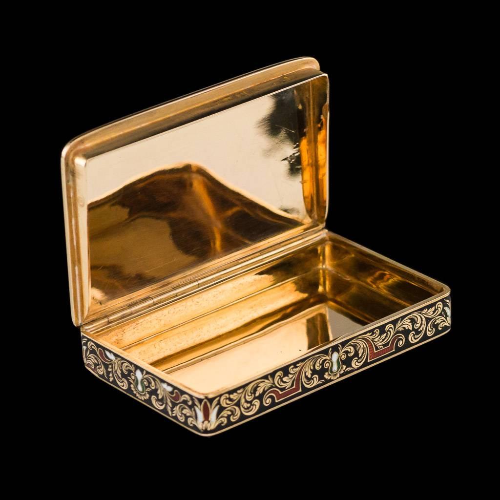 Antique Rare Swiss 18-Karat Gold and Enamel Snuff Box, Bautte & Moynier 1