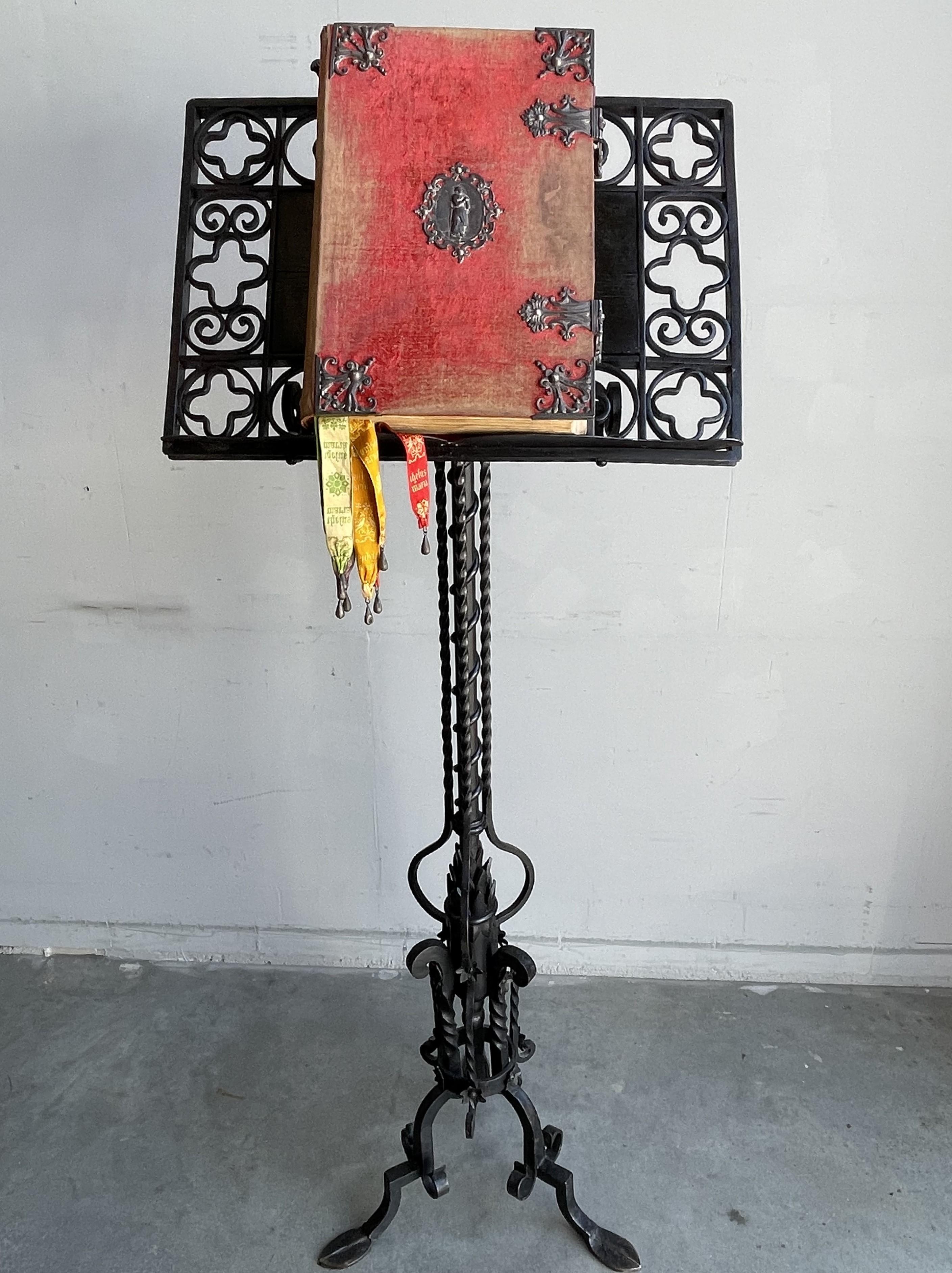 Antique & Rare, Wrought Iron Gothic Revival Floor Lectern / Bible and Book Stand For Sale 3