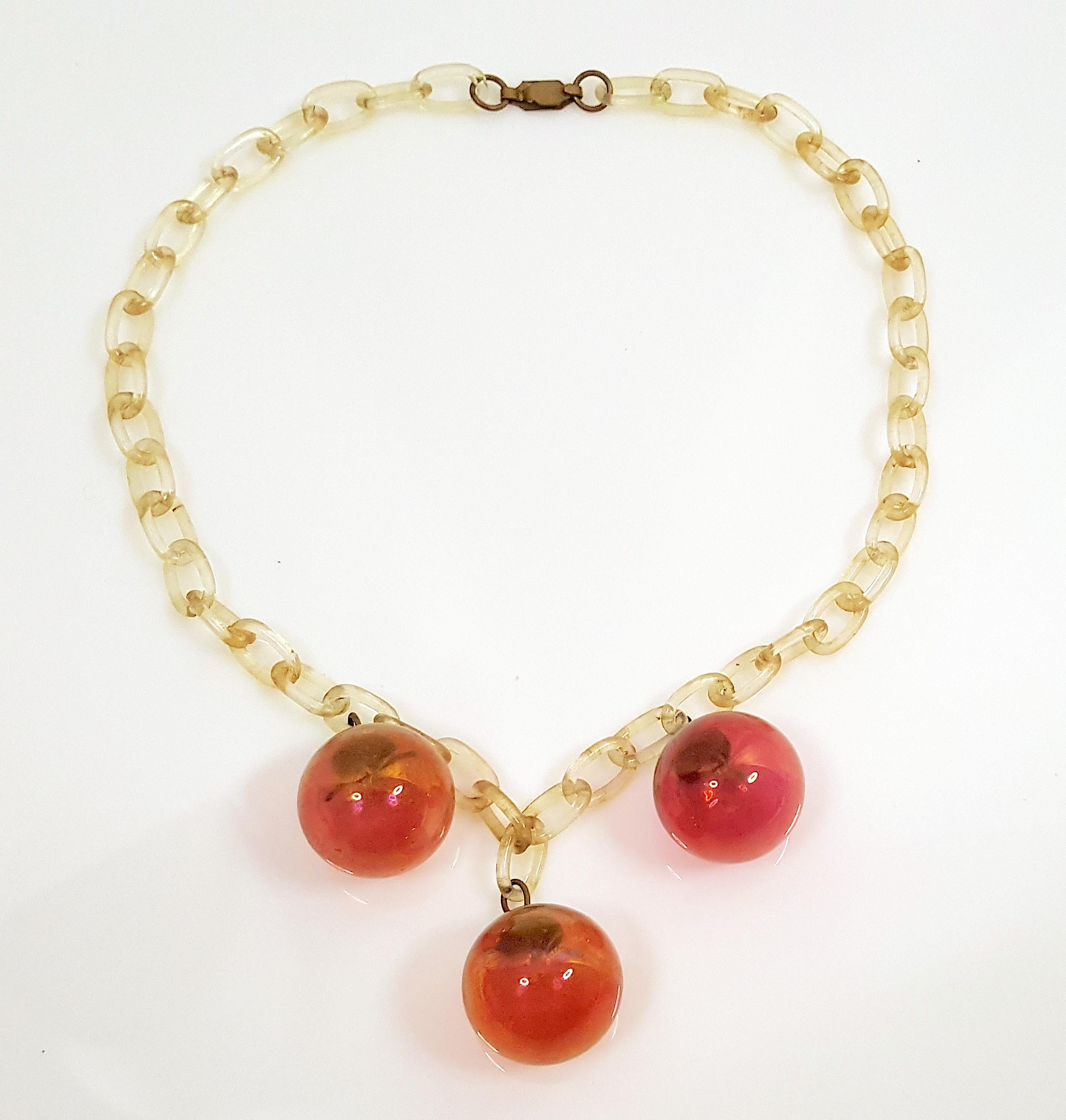 Like elegant multi-pendant festoon necklaces from the mid-1800s, this antique 19th-Century Italian glass choker collar by the Seguso family that founded Vetri d'Arte on the Venetian island of Murano features three one-inch-drop pendants, which here
