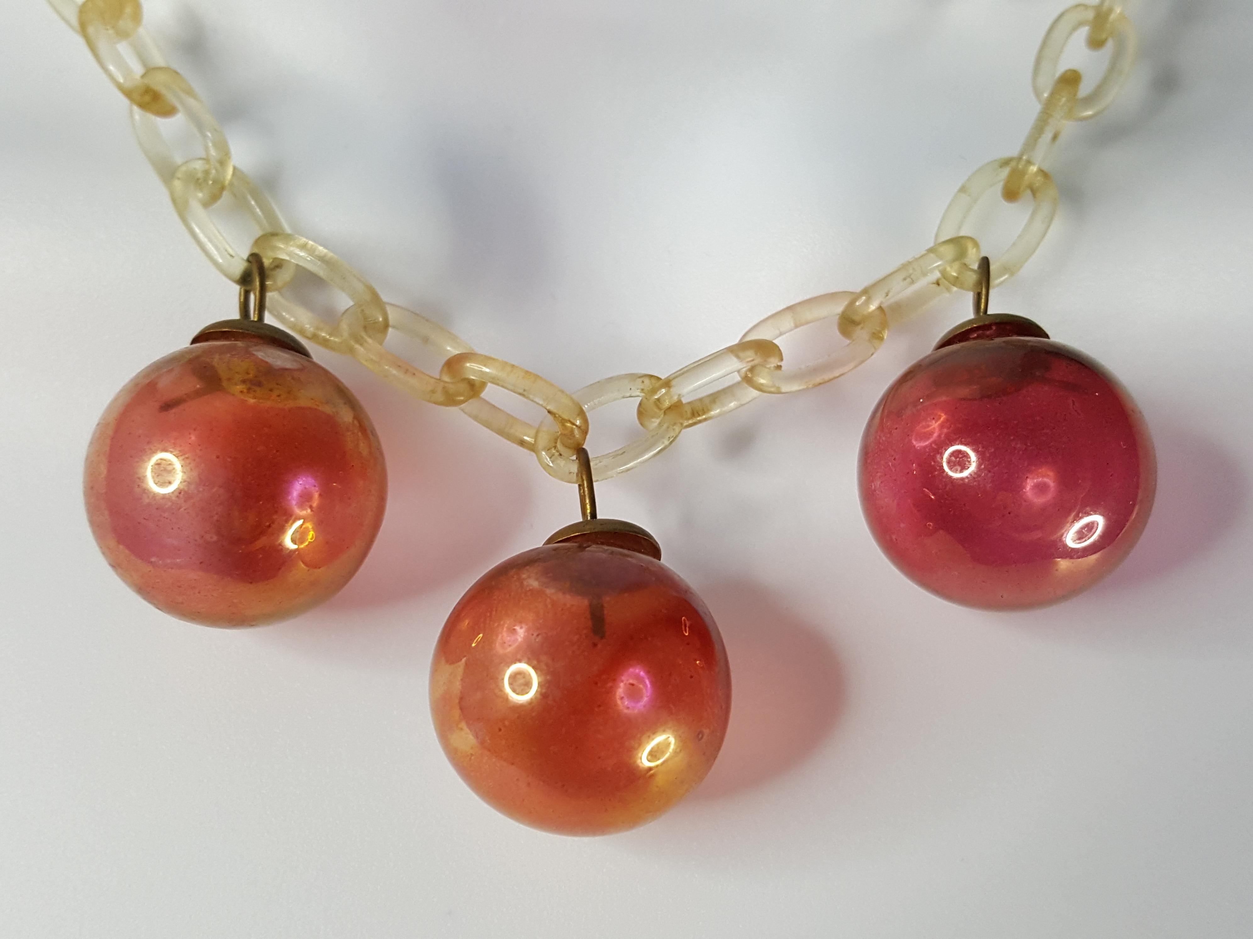 Antique RareVenetian ArchimedeSegusoStyle HandblownGlass Links Pendants Necklace In Excellent Condition For Sale In Chicago, IL
