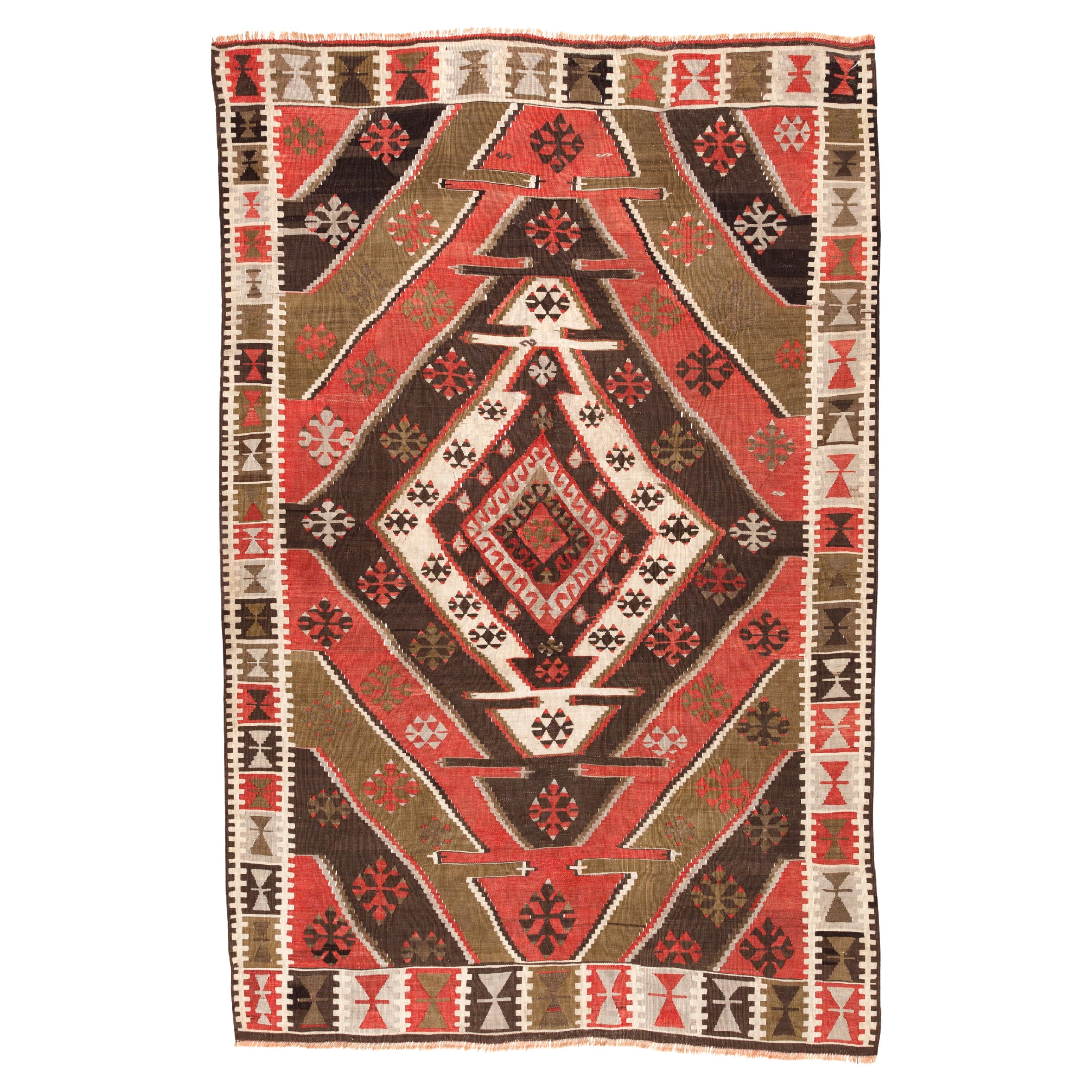 Antique Rashwan Kayseri Kilim Rug Wool Old Eastern Anatolian Turkish Carpet For Sale