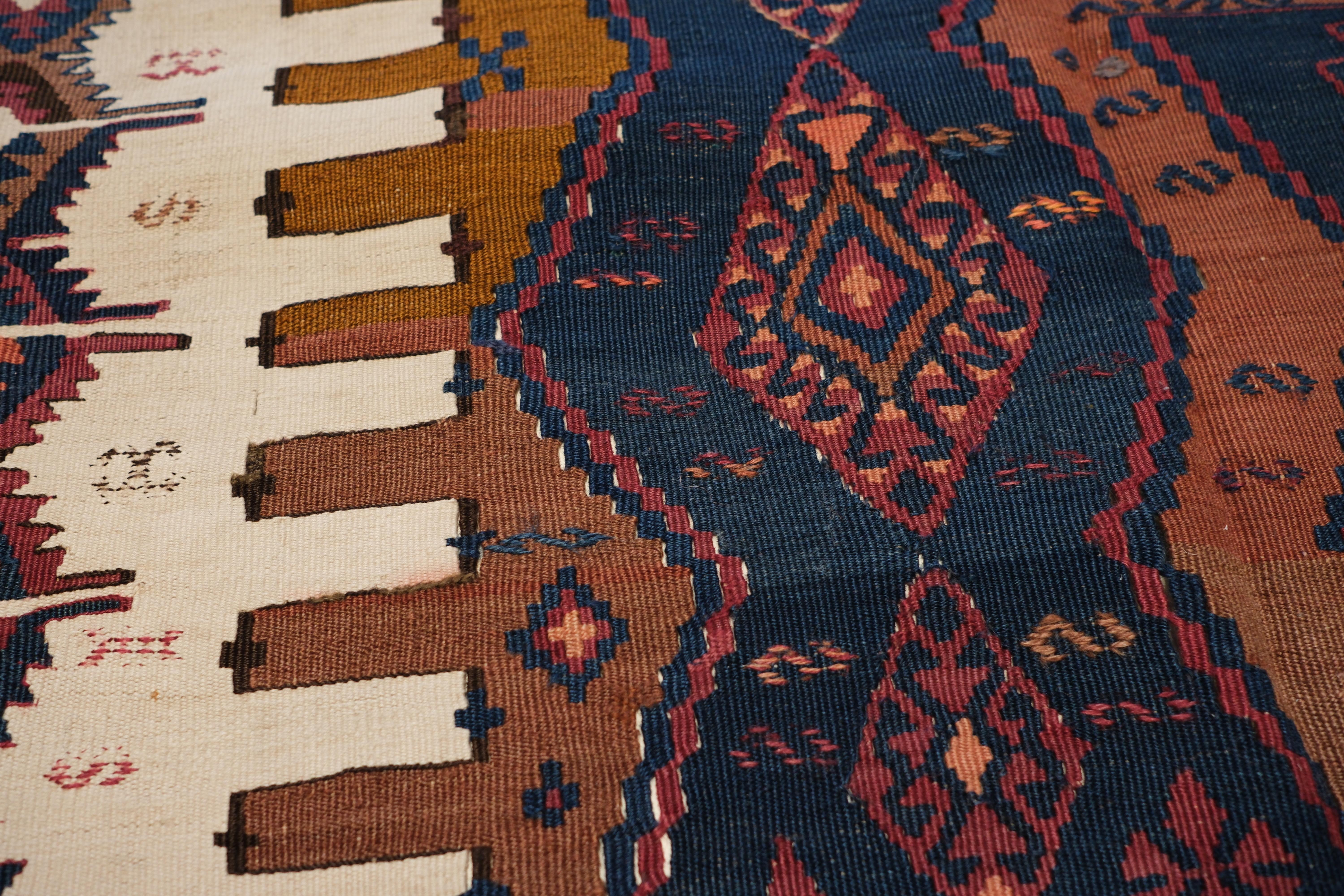 Hand-Woven Antique Rashwan Malatya Kilim Rug Wool Vintage Eastern Anatolian Turkish Carpet For Sale