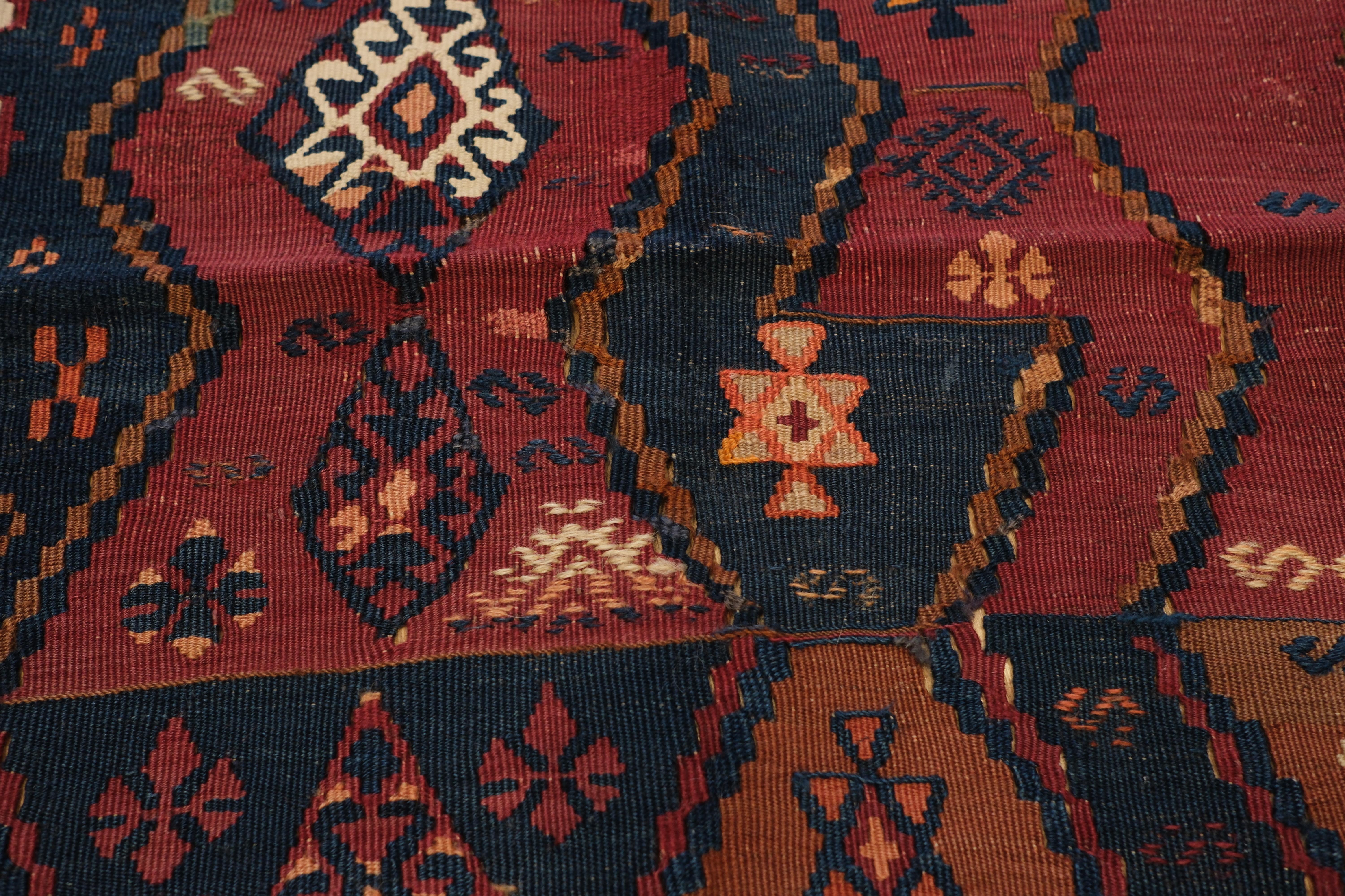 20th Century Antique Rashwan Malatya Kilim Rug Wool Vintage Eastern Anatolian Turkish Carpet For Sale