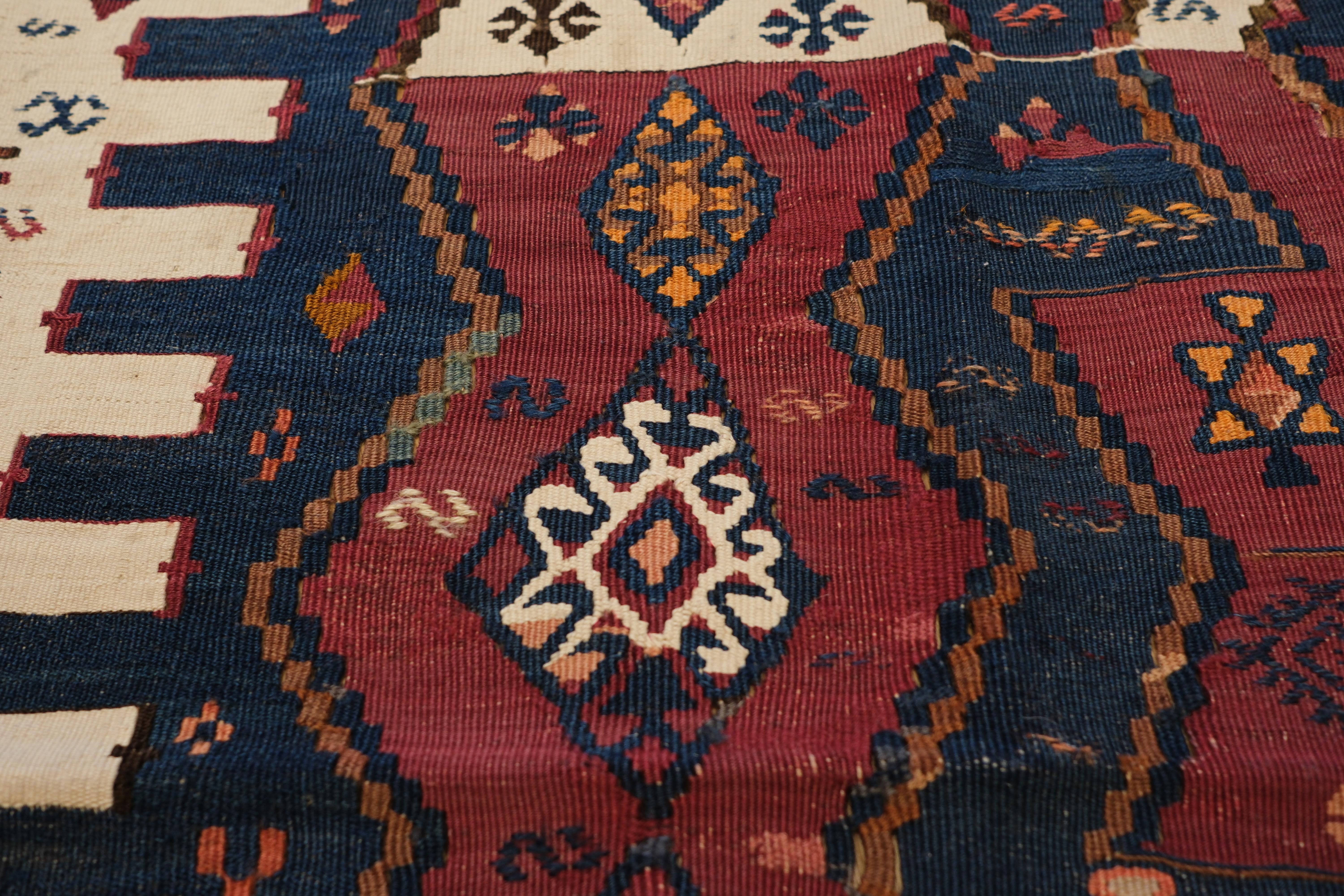 Antique Rashwan Malatya Kilim Rug Wool Vintage Eastern Anatolian Turkish Carpet For Sale 1