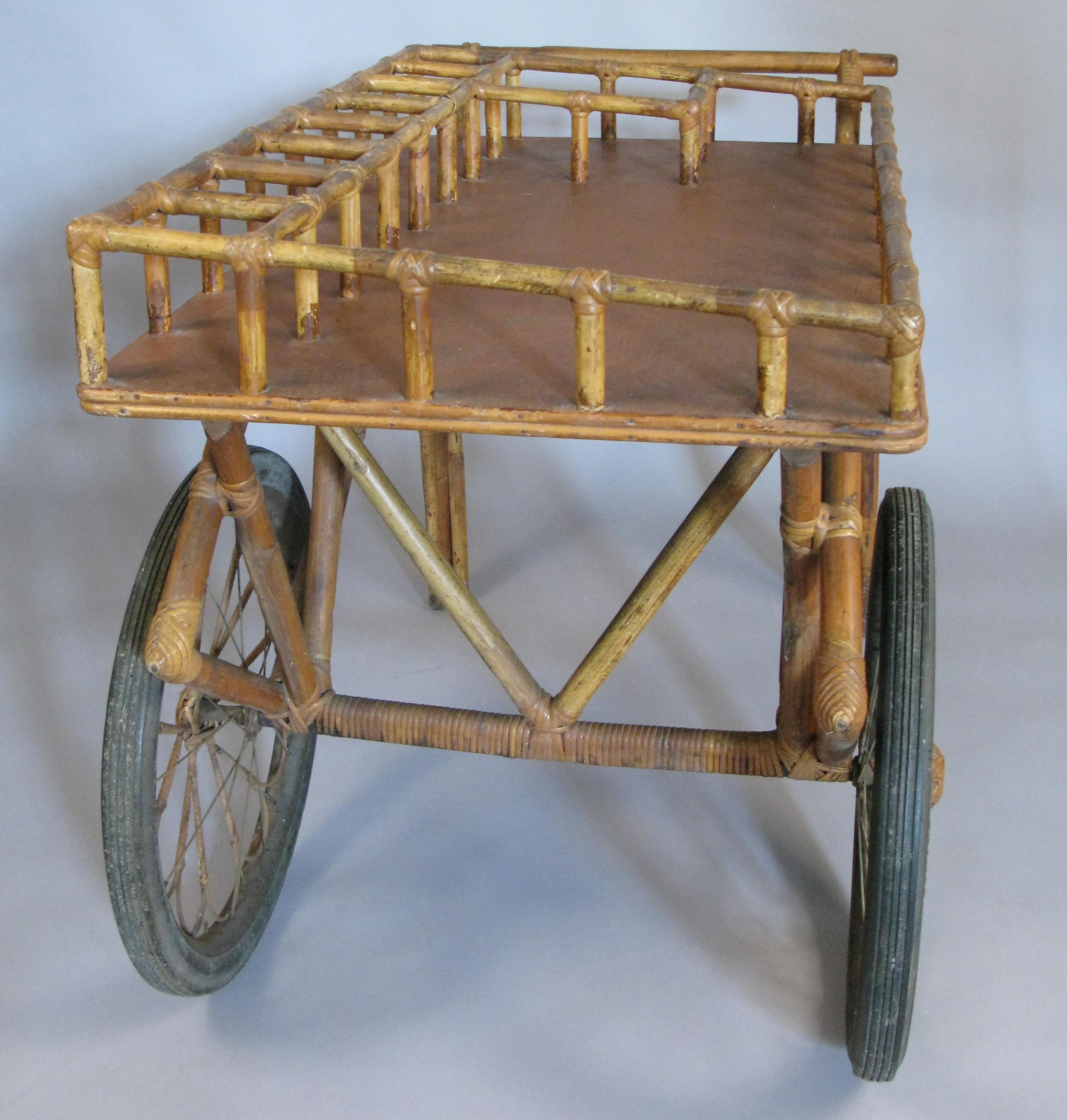Early 20th Century Antique Rattan Bar Cart