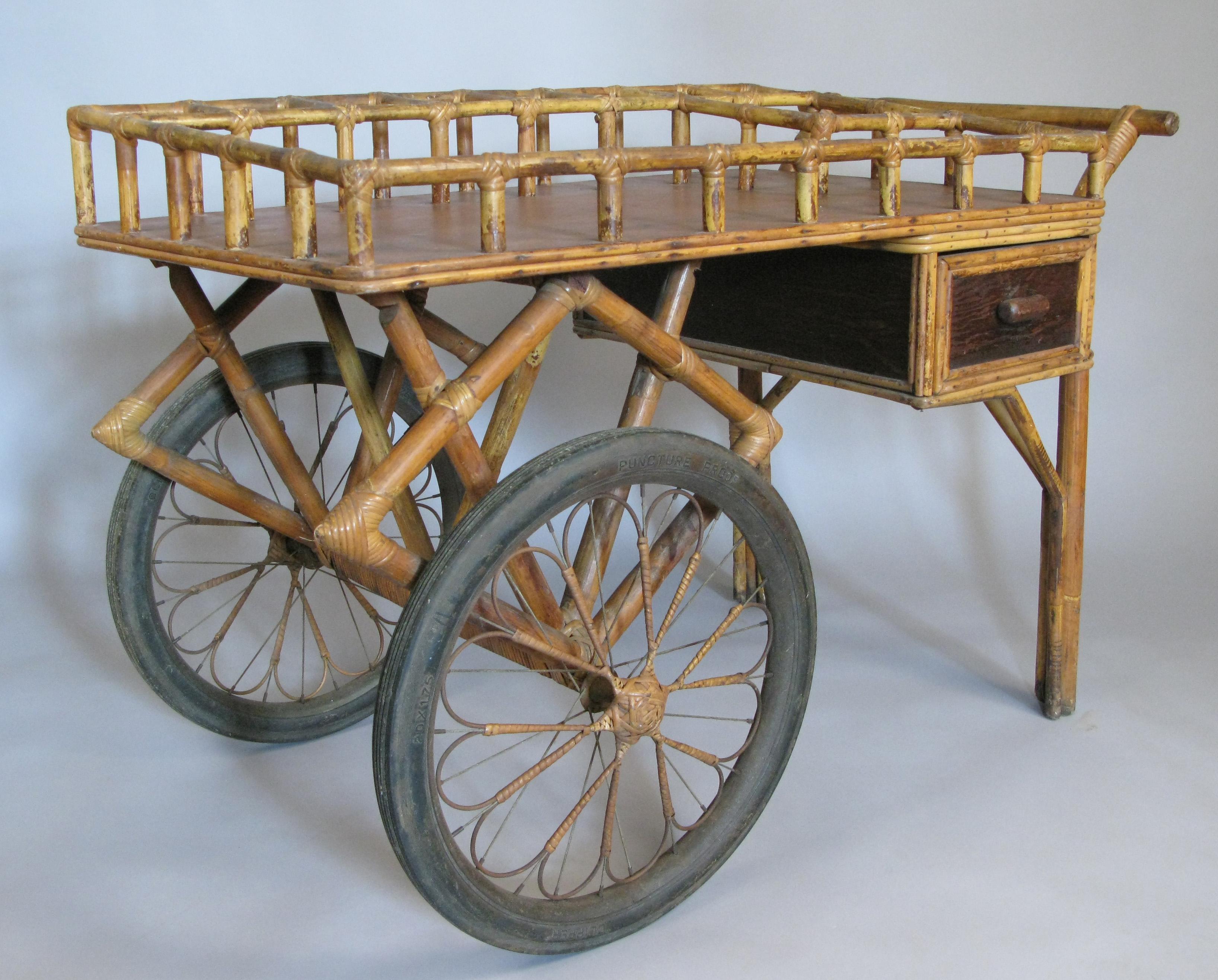 Antique Rattan Bar Cart 1
