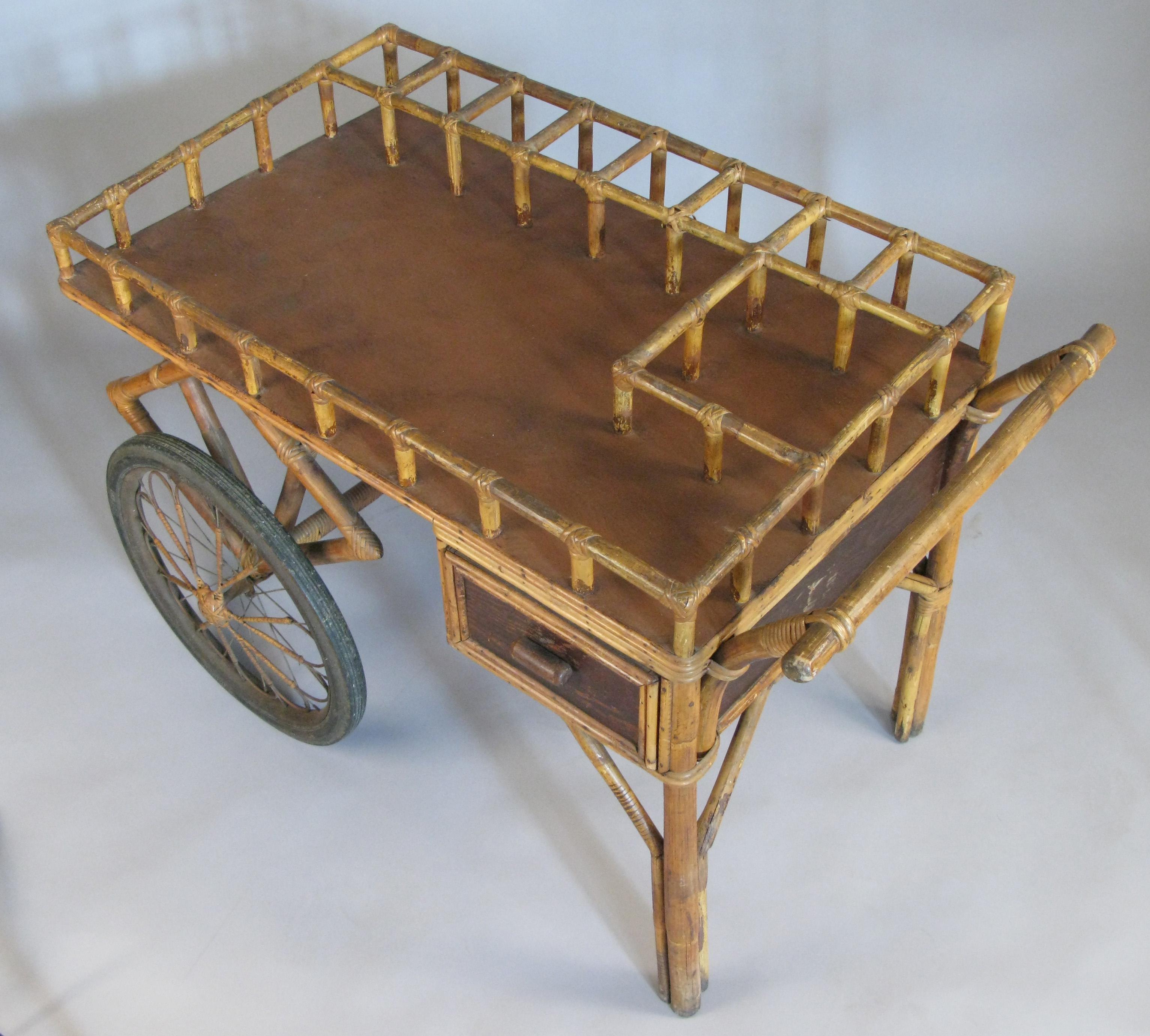 Antique Rattan Bar Cart 2