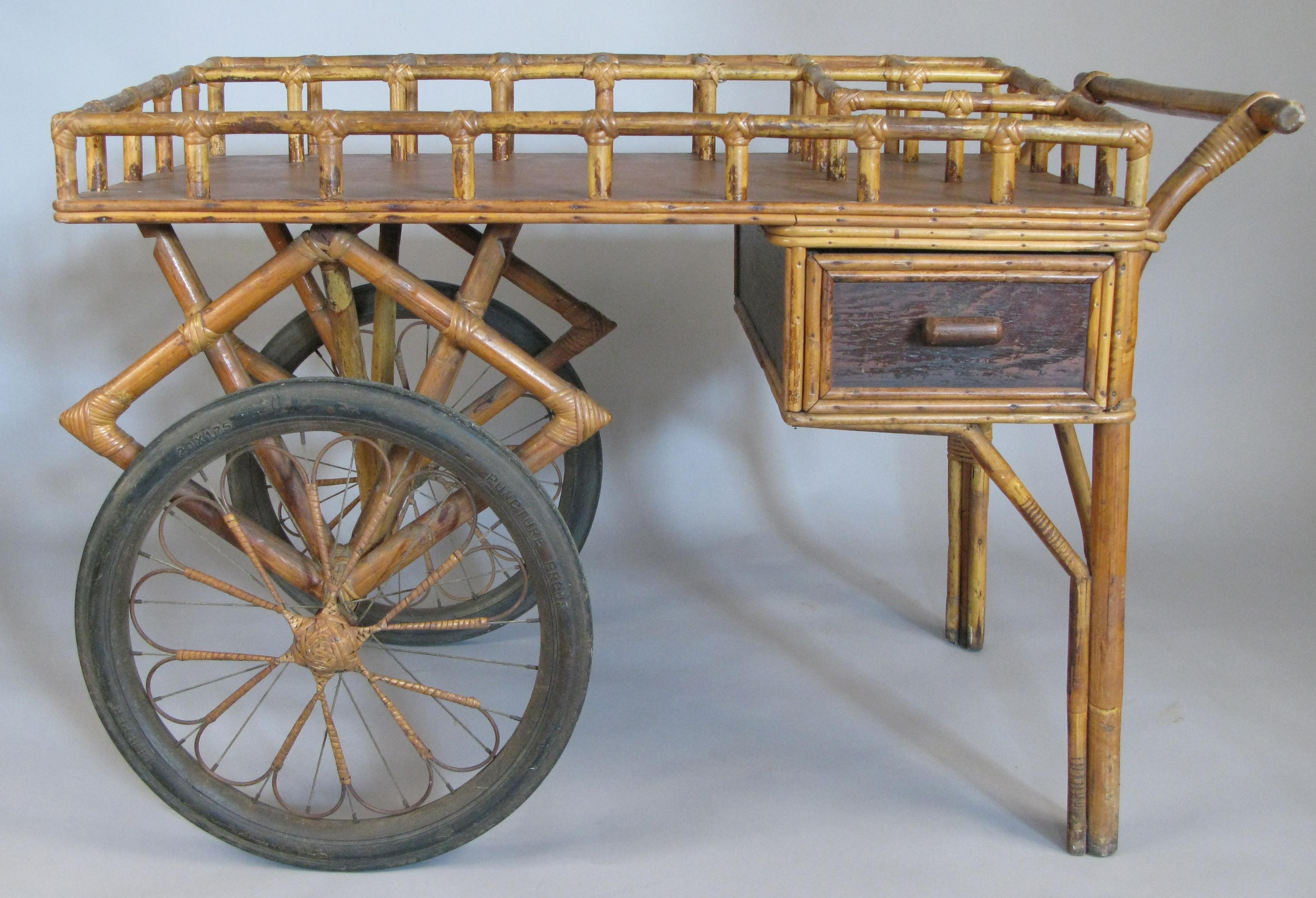 Antique Rattan Bar Cart 4