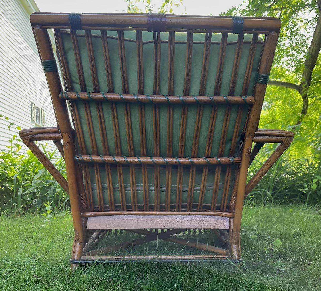 Hand-Crafted Antique Rattan / Stick Wicker Arm Chair in Natural Finish with Colored Trim For Sale