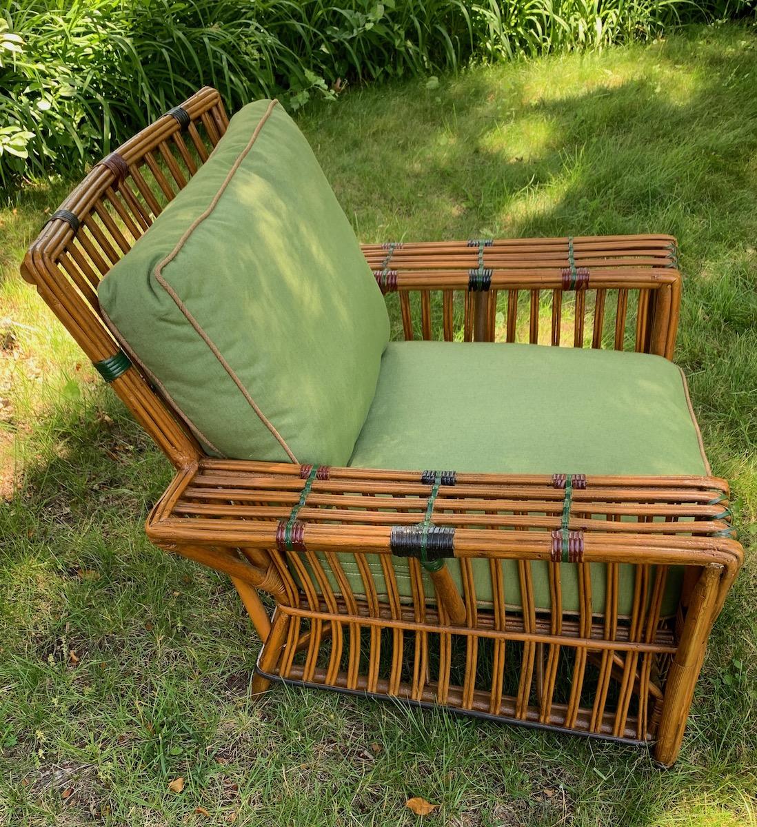 Early 20th Century Antique Rattan / Stick Wicker Arm Chair in Natural Finish with Colored Trim For Sale