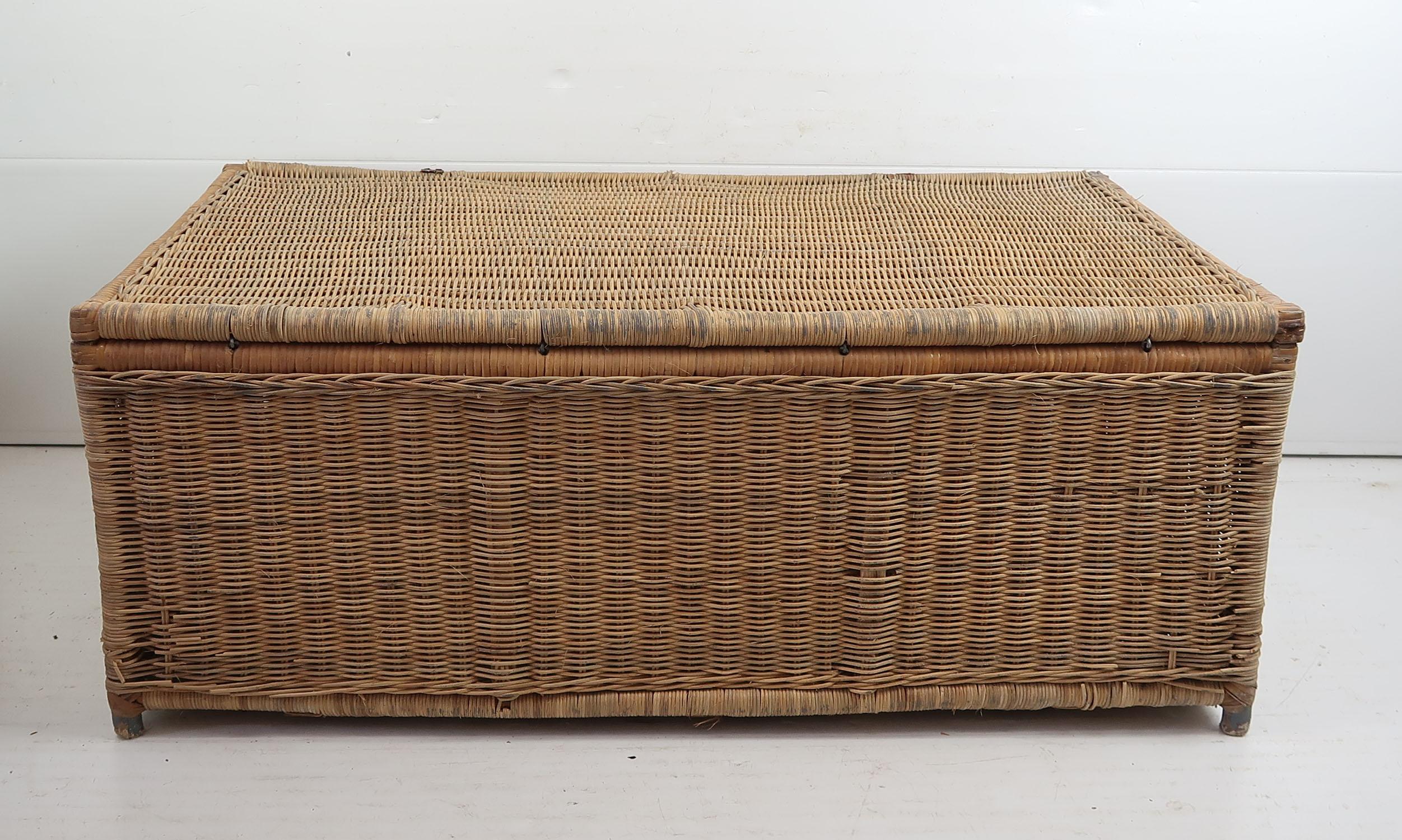 Campaign Antique Rattan Travelling Trunk, English 19th Century