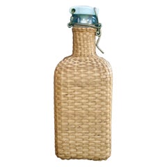 Antique Rattan-Wrapped Travel Drinks Decanter, circa 1900