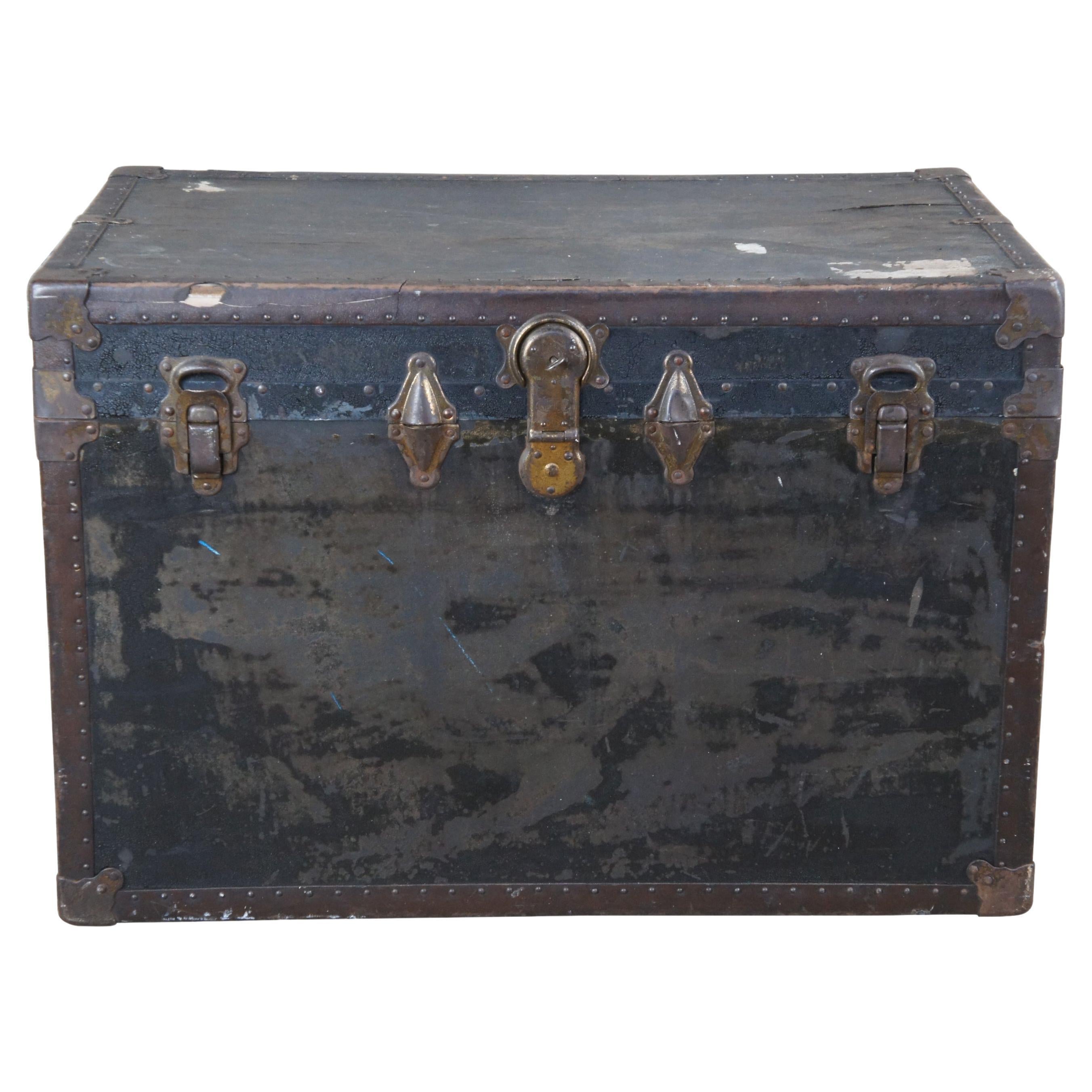 Antique Brass Trunk Lock with Keys chest steamer vintage box old patina  rustic