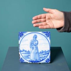 Antique Ravesteijn Blue Delft Tile of Figure in Turkish Dress