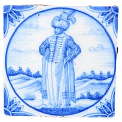 Antique carreau de Delft Ravesteijn représentant une figure turque