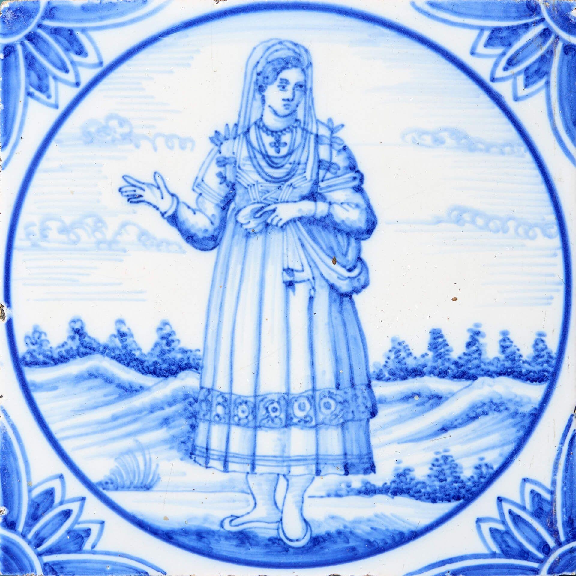 Georgien Ancien carreau de Delft Ravesteijn représentant une femme turque en vente