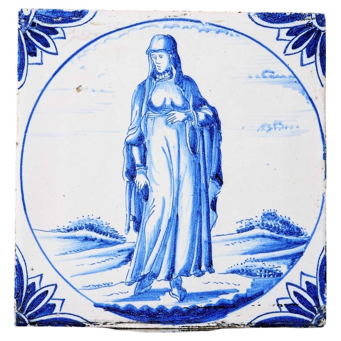 Antique carrelage de Delft représentant une femme en robe turque