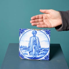 Antike Ravesteijn Delft Kacheln mit Mann in türkischem Kleid