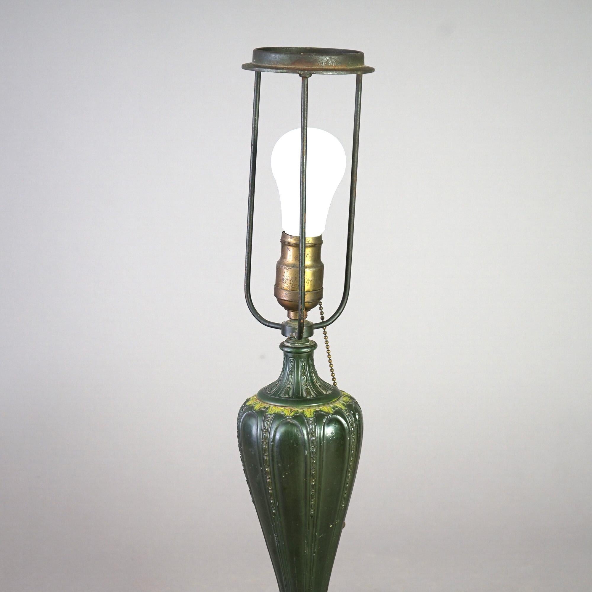 American Antique Raynaud Arts & Crafts Polychromed Slag Glass Lamp, Leaf & Berry, C1920