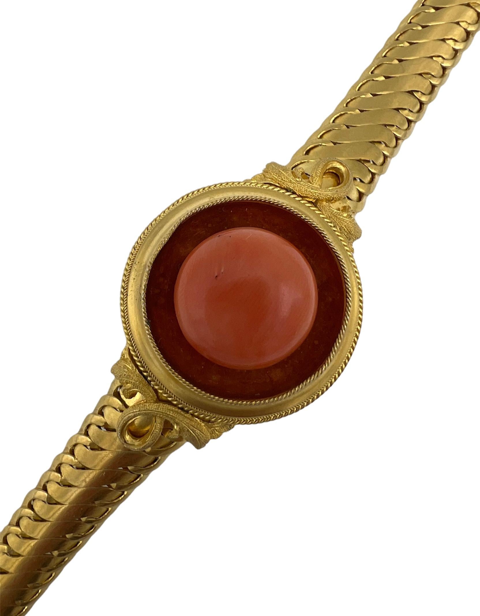 Antique RD Coral & 14K Yellow Gold Bracelet  For Sale 4