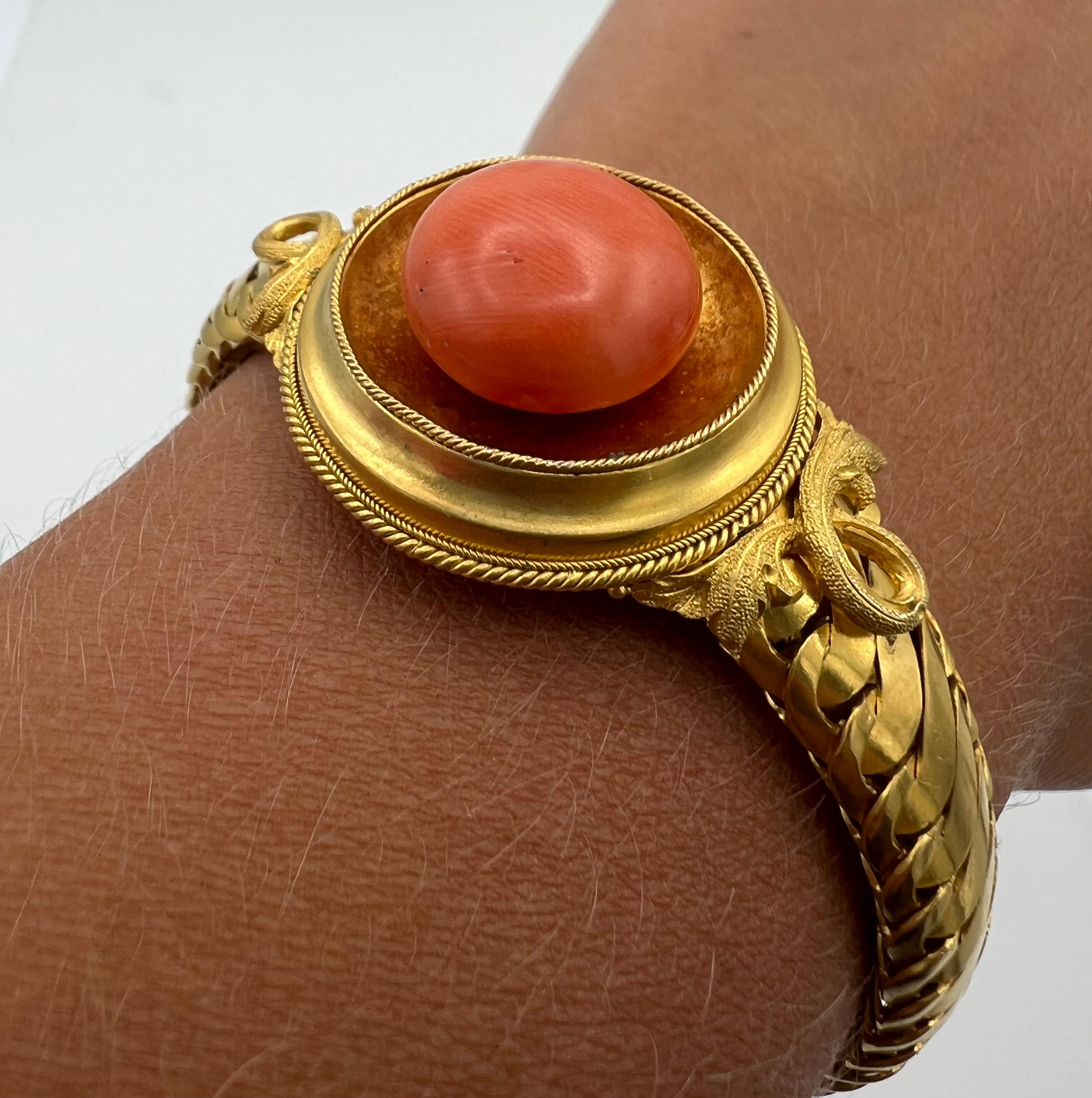 Victorian Antique RD Coral & 14K Yellow Gold Bracelet  For Sale