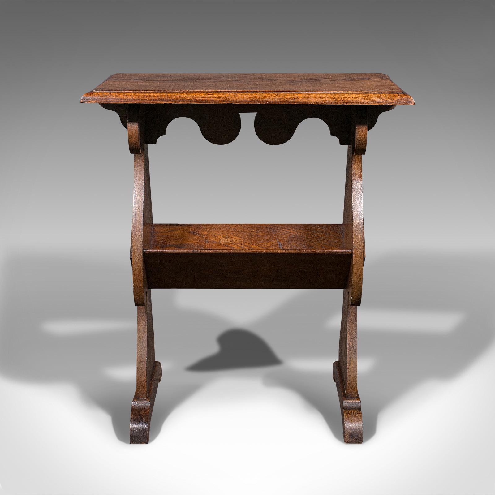 British Antique Reader's Stand, English, Oak, Side Table, Book Trough, Edwardian, C.1910 For Sale