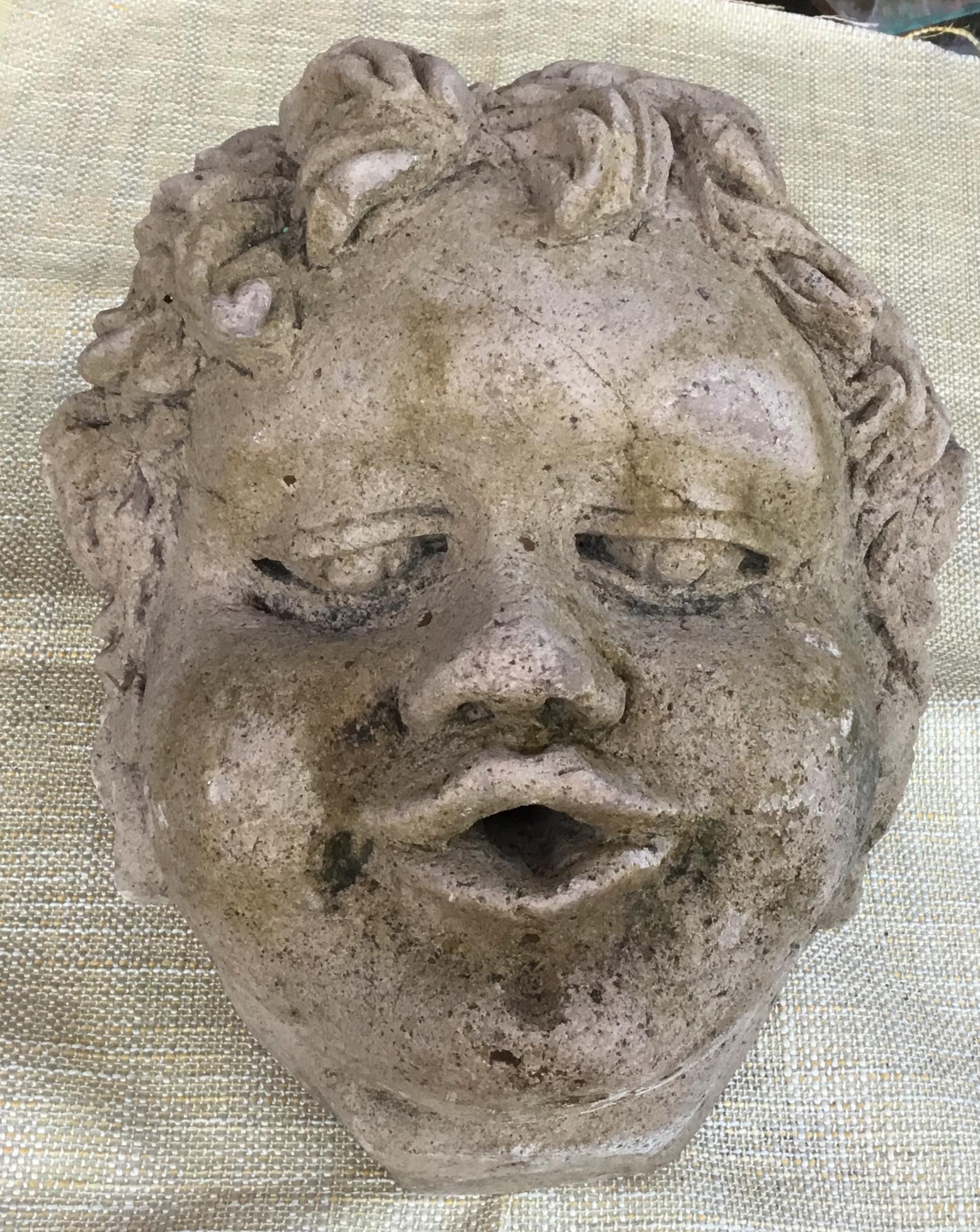 Antique Real Life Size Carved Sand Stone Cherub Head 1