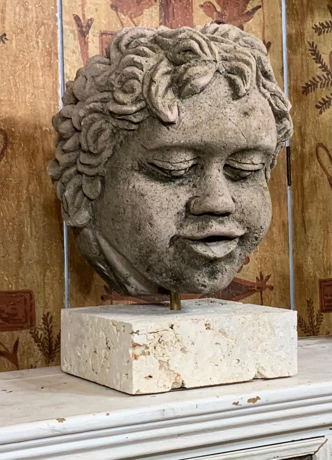 Antique Real Life Size Carved Sand Stone Cherub Head For Sale 5