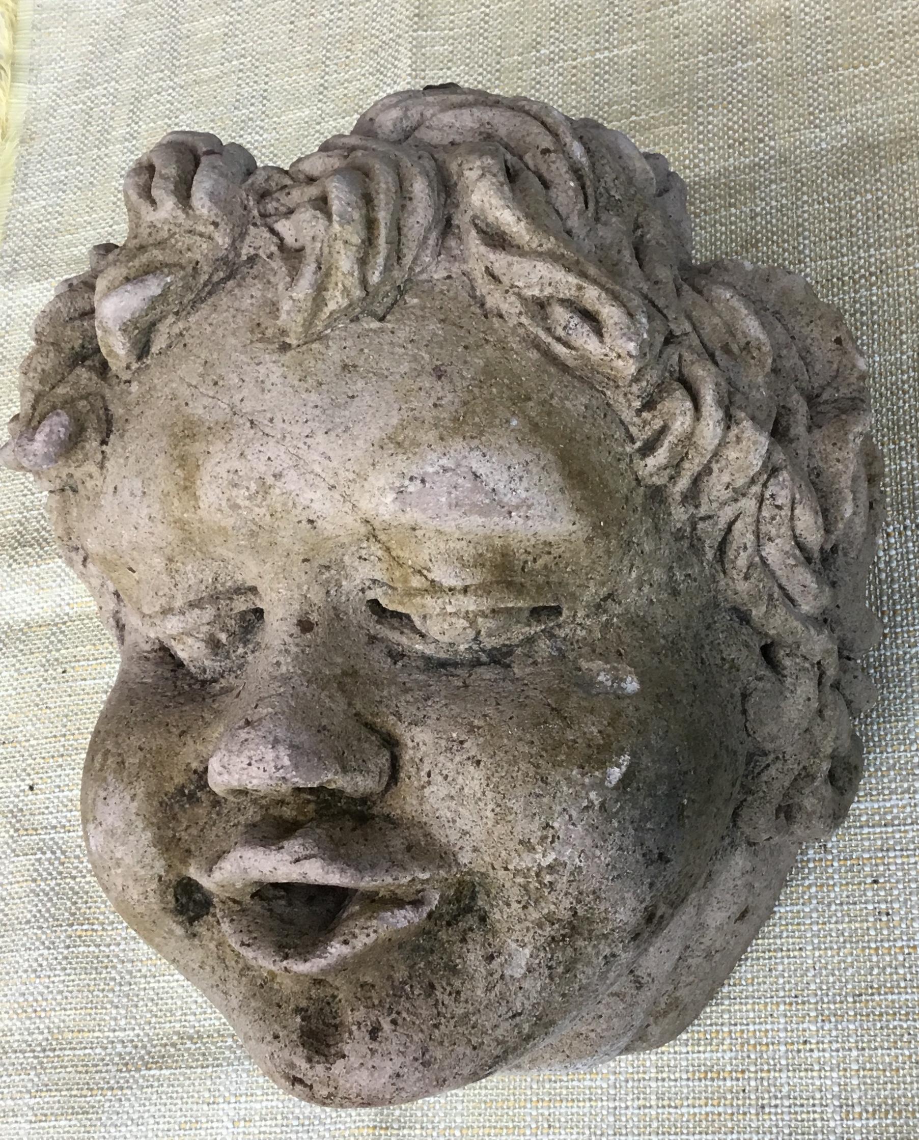 Antique Real Life Size Carved Sand Stone Cherub Head 4