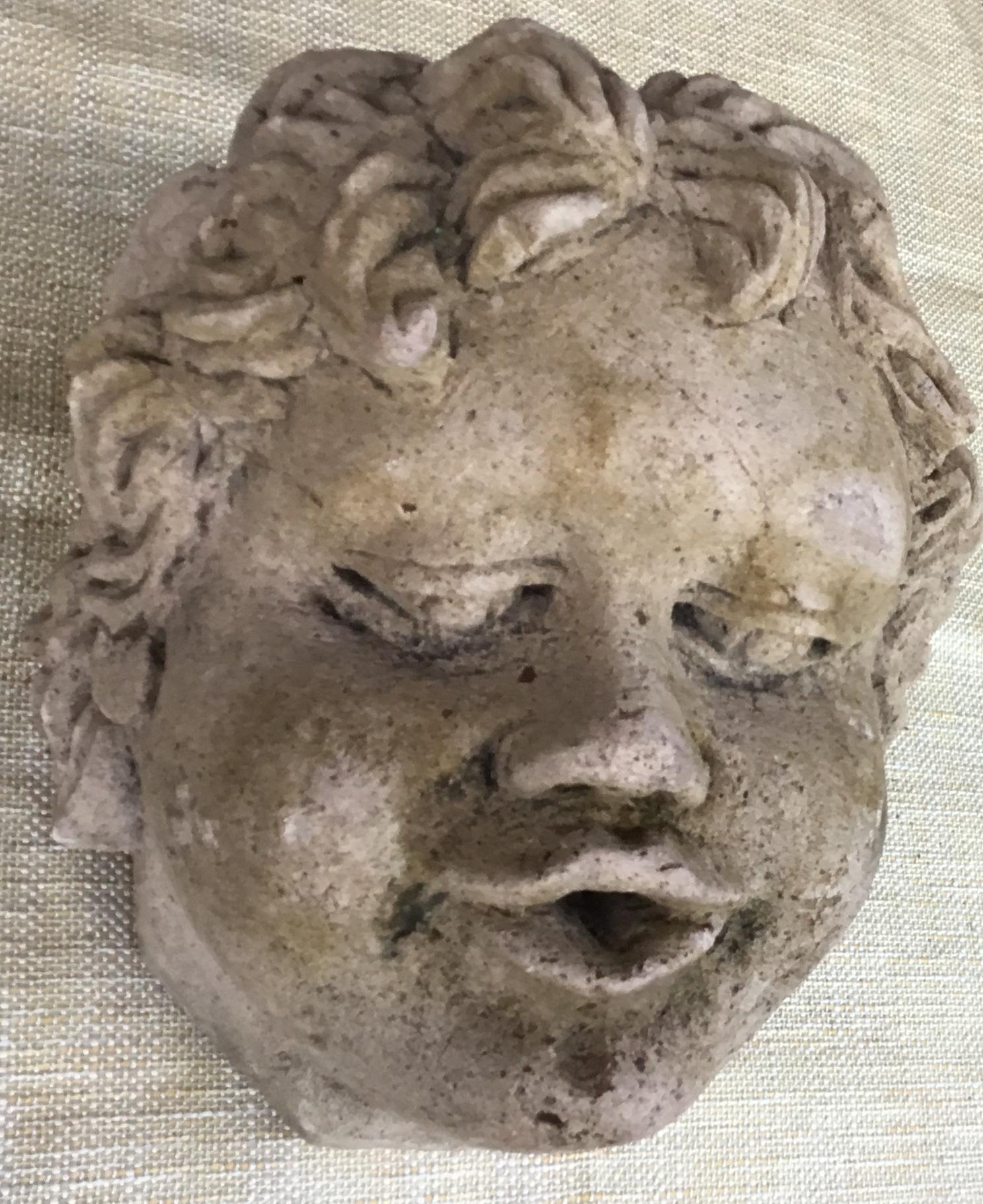 Antique Real Life Size Carved Sand Stone Cherub Head 5
