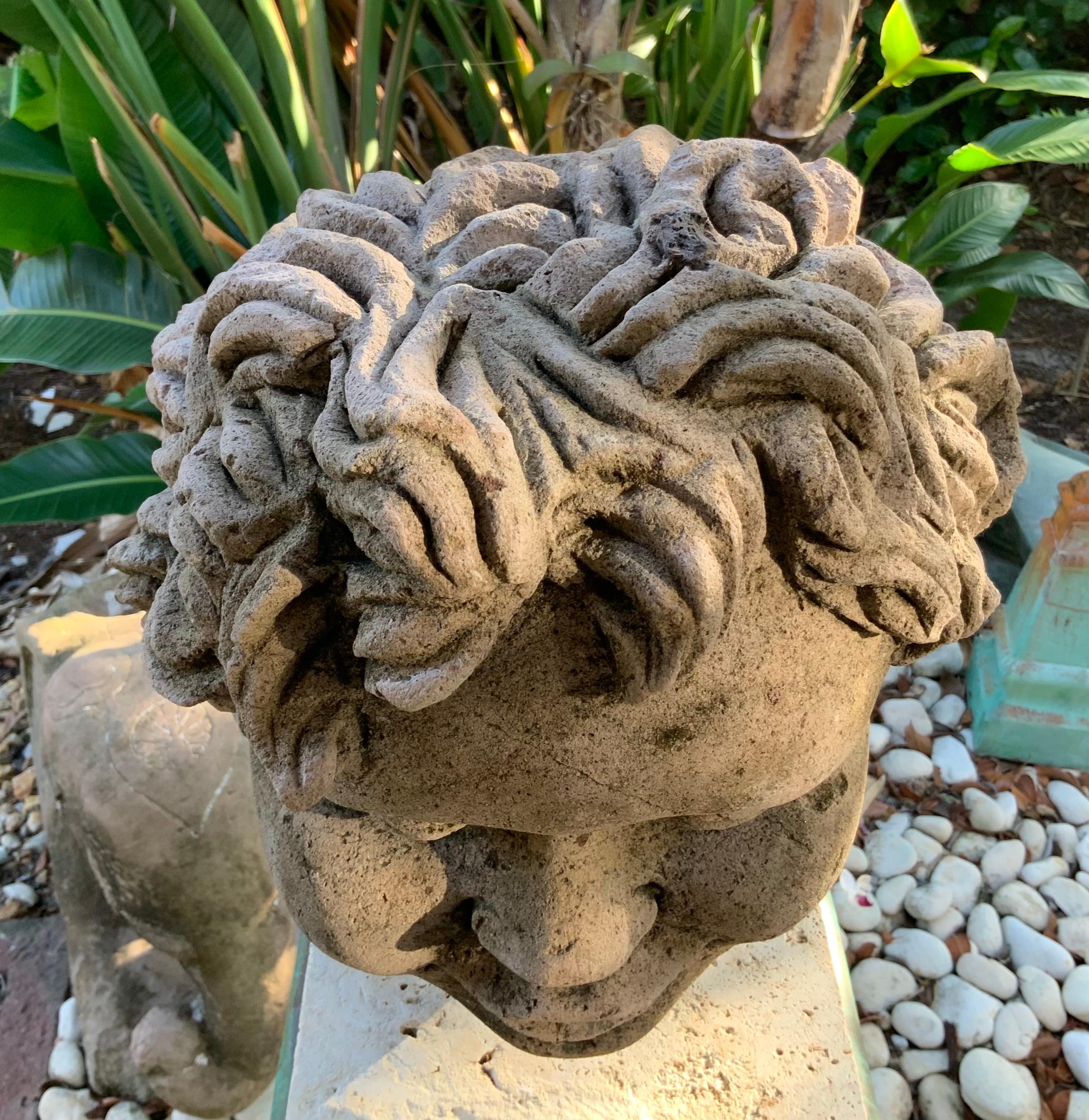 Hand-Carved Antique Real Life Size Carved Sand Stone Cherub Head For Sale