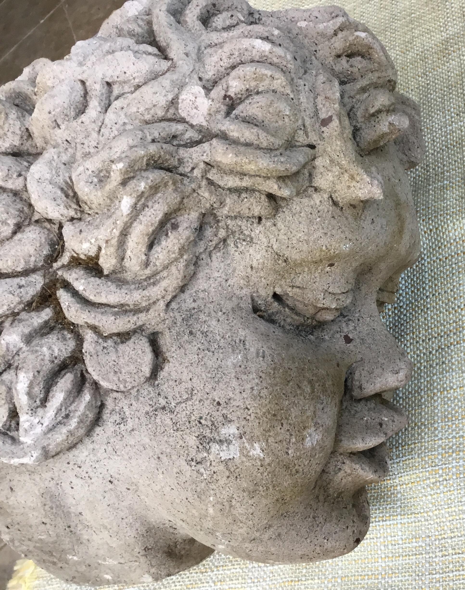 Hand-Carved Antique Real Life Size Carved Sand Stone Cherub Head