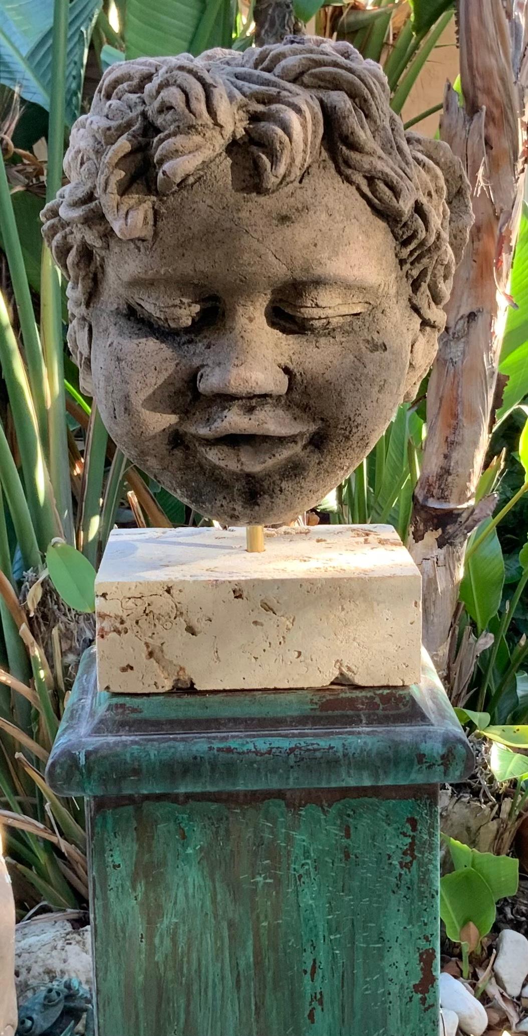20th Century Antique Real Life Size Carved Sand Stone Cherub Head For Sale