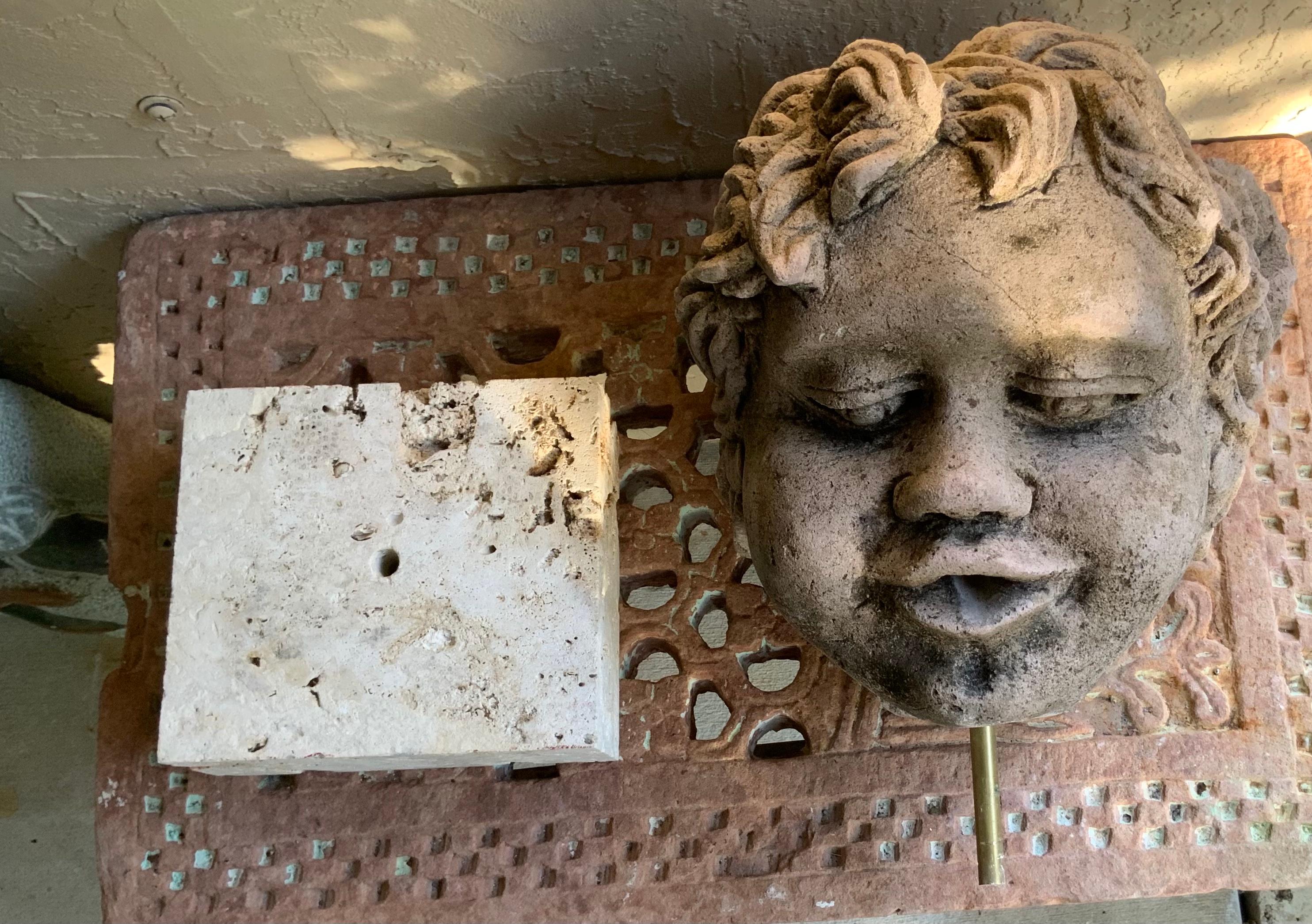Sandstone Antique Real Life Size Carved Sand Stone Cherub Head For Sale