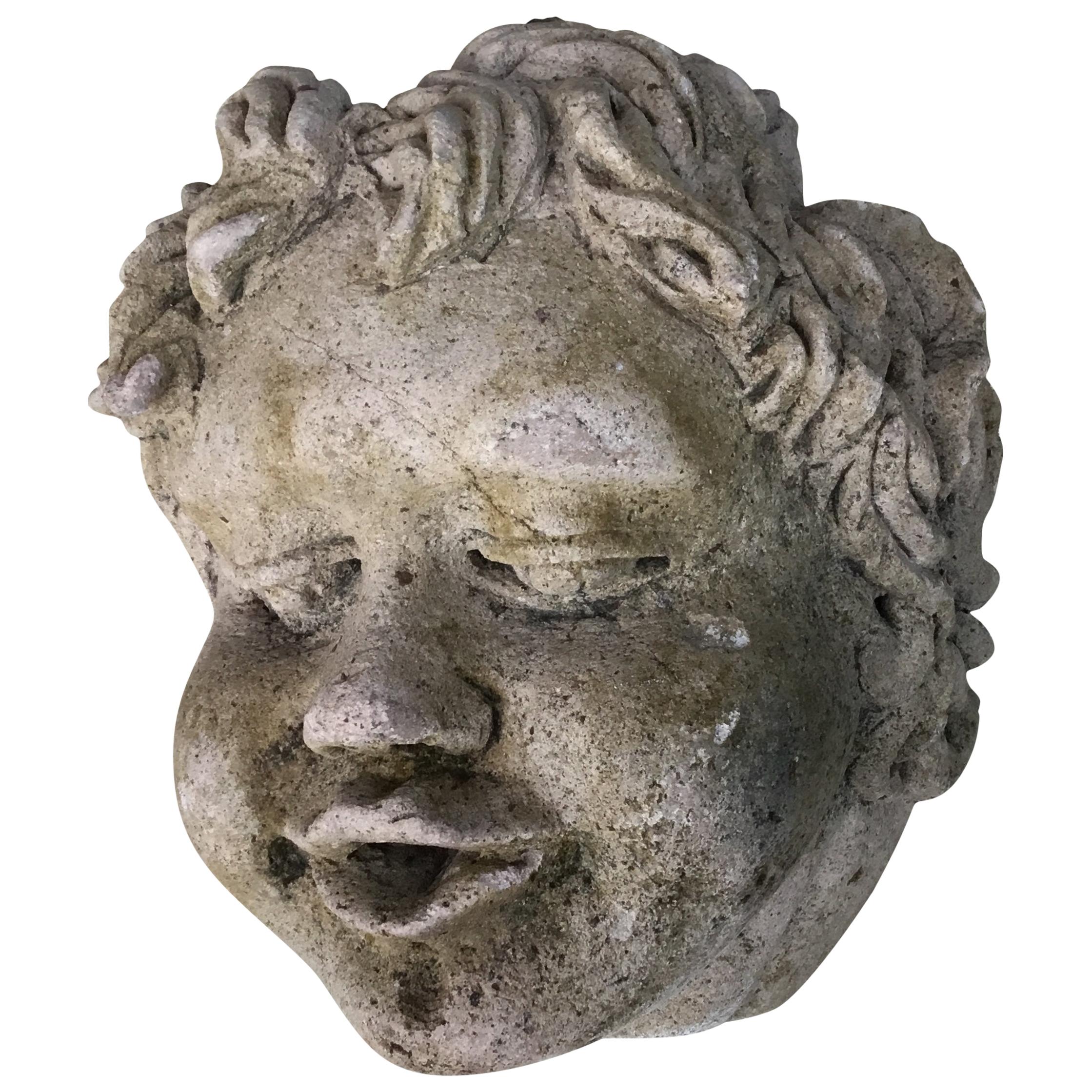 Antique Real Life Size Carved Sand Stone Cherub Head