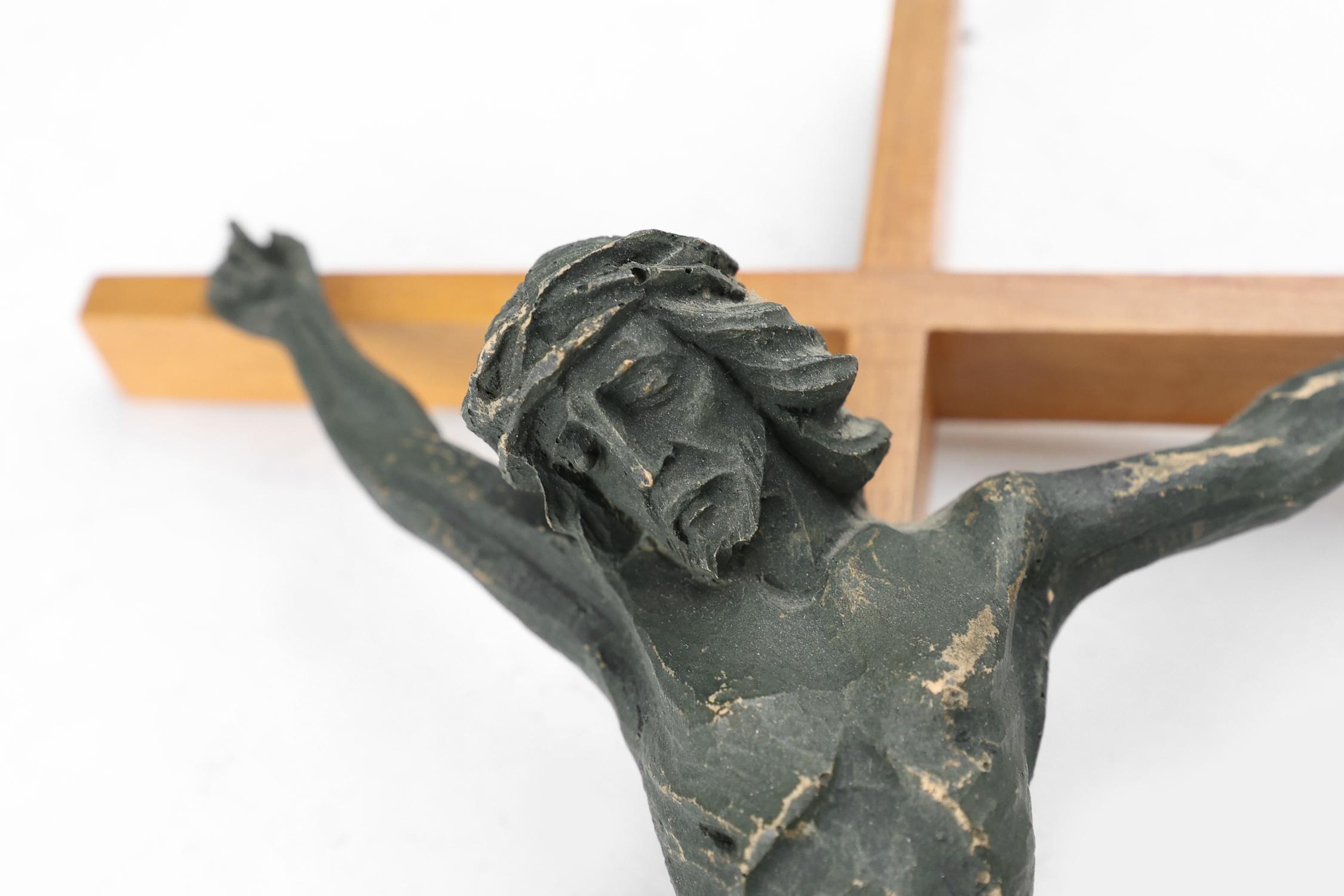 French Antique realistic wooden crucifix, France ca. 1850 For Sale